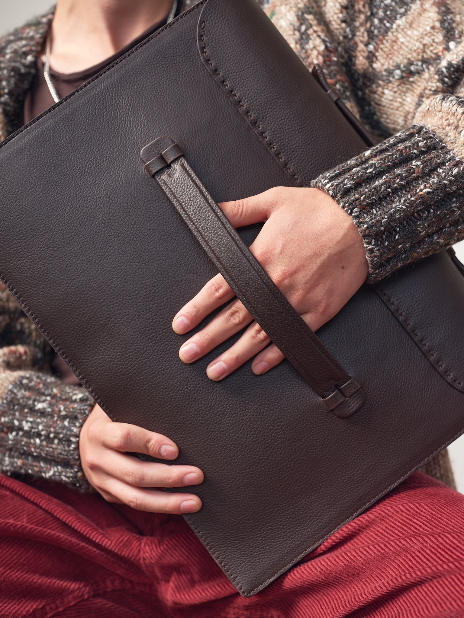 Trolley Sleeve.  Mens Designer Briefcase Dark Brown by Capra Leather