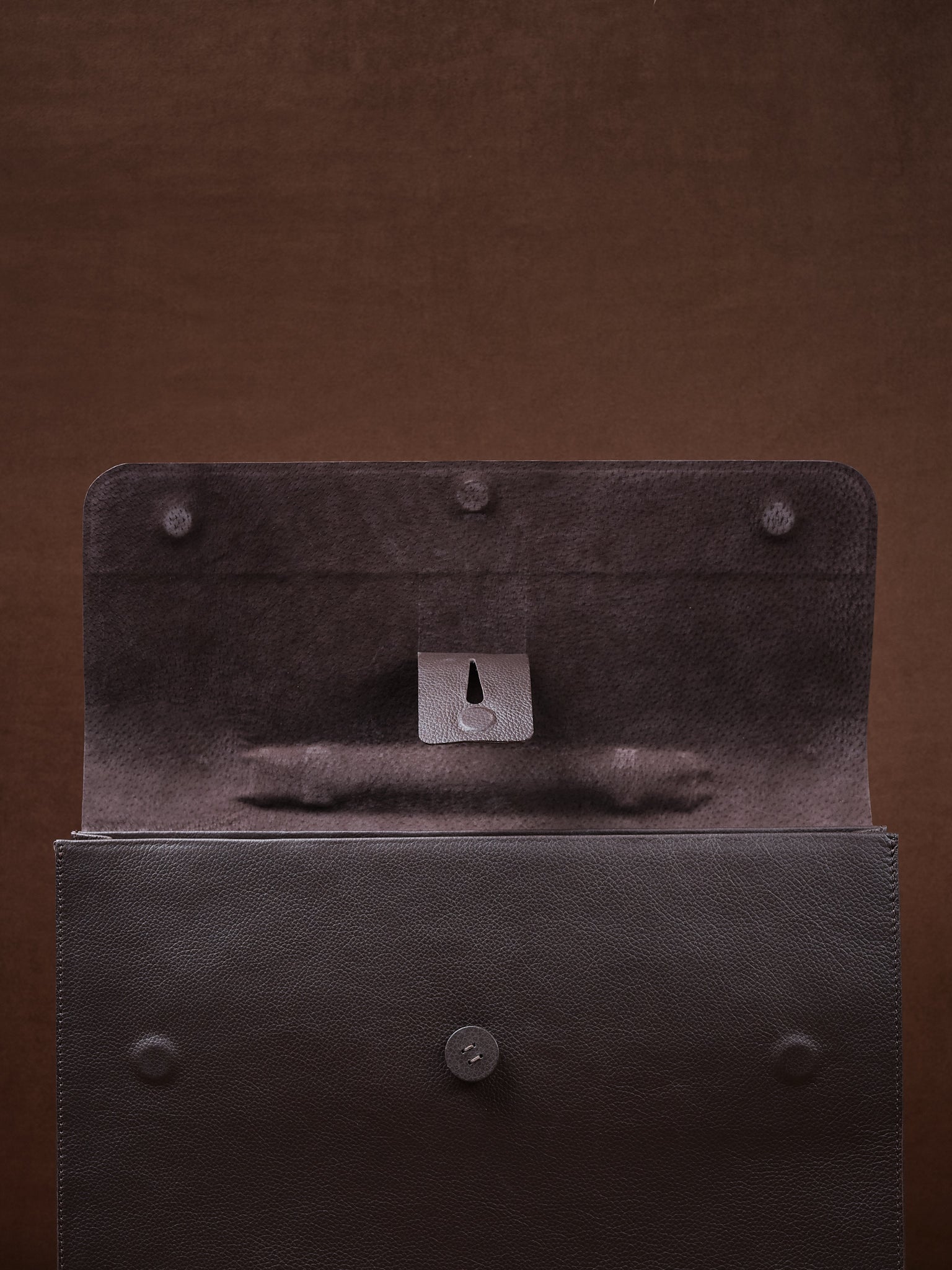 Button Lock. Personalized Leather Portfolio Dark Brown by Capra Leather