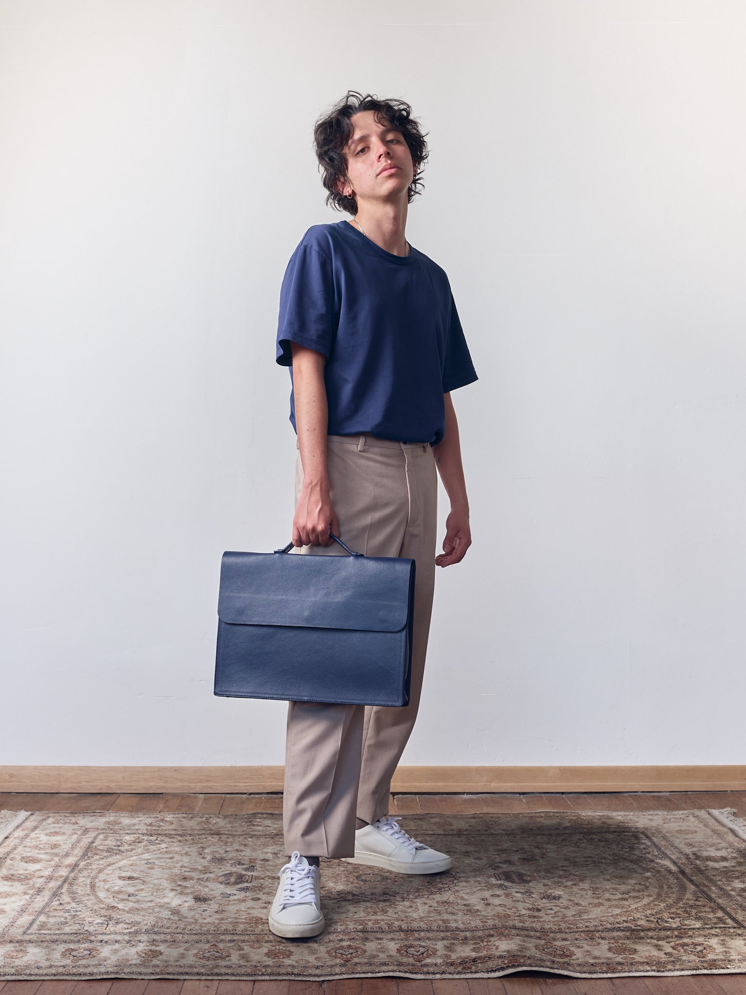 Valet Button Portfolio Briefcase · Navy by Capra Leather