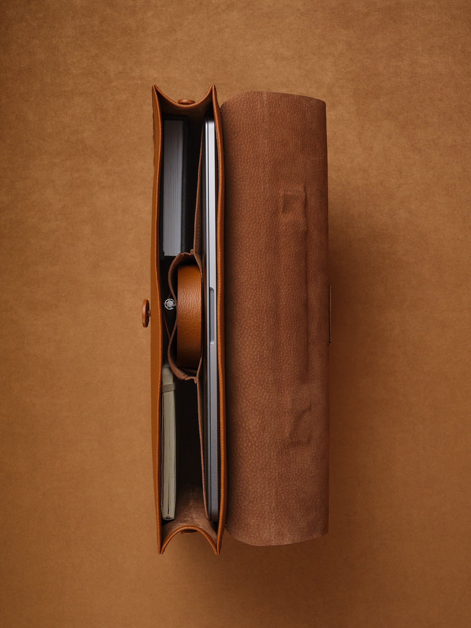 Suede Lining. Handmade Leather Briefcase Tan by Capra Leather