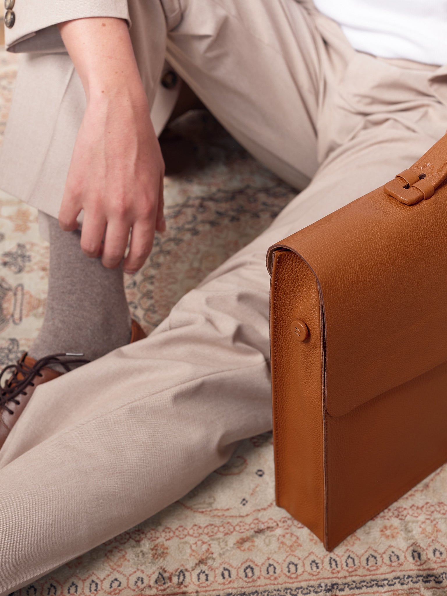 Business Briefcase. Laptop Portfolio Tan by Capra Leather