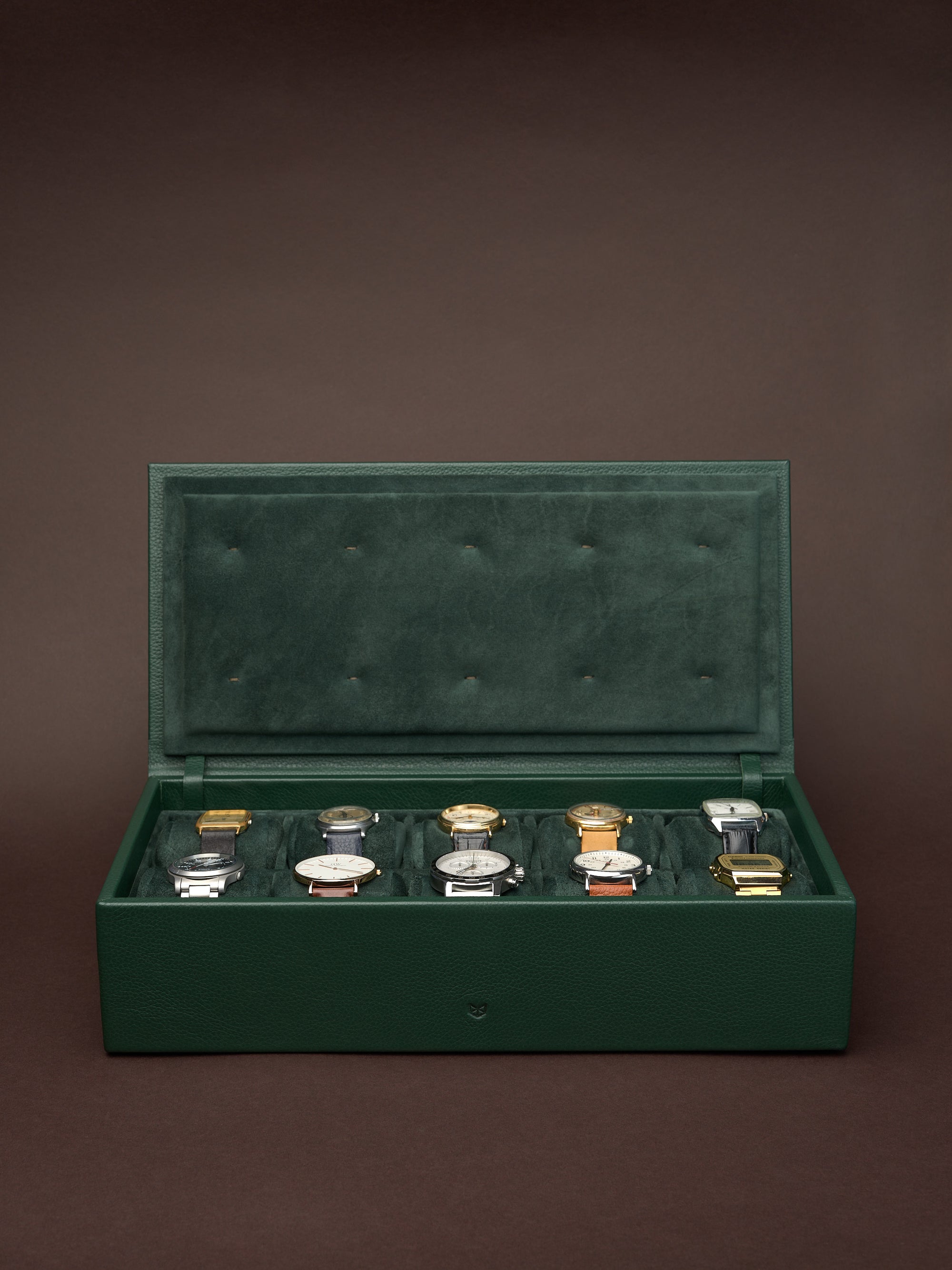 Watch Collection. Watch Organizer. Watch Travel Case Green by Capra Leather