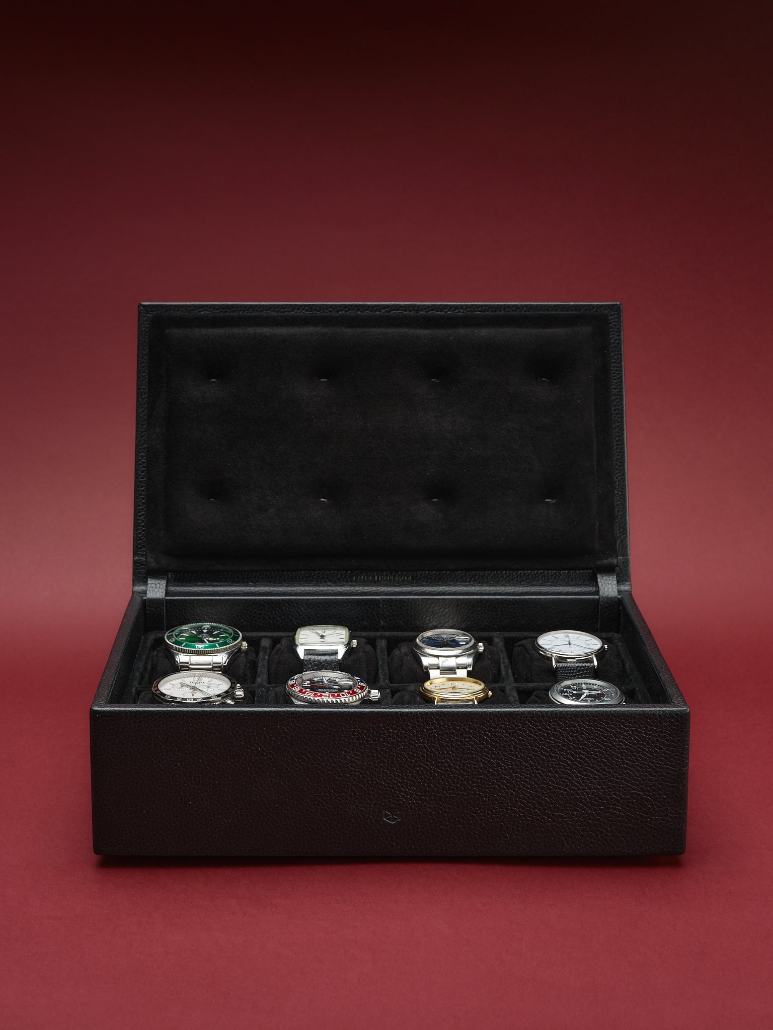 Suede Interior. Men's Watch Case. Leather Watch Box Black by Capra