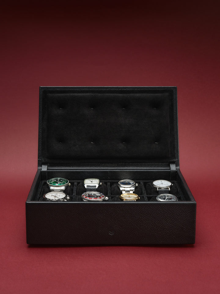 Suede Interior. Men's Watch Case. Leather Watch Box Black by Capra