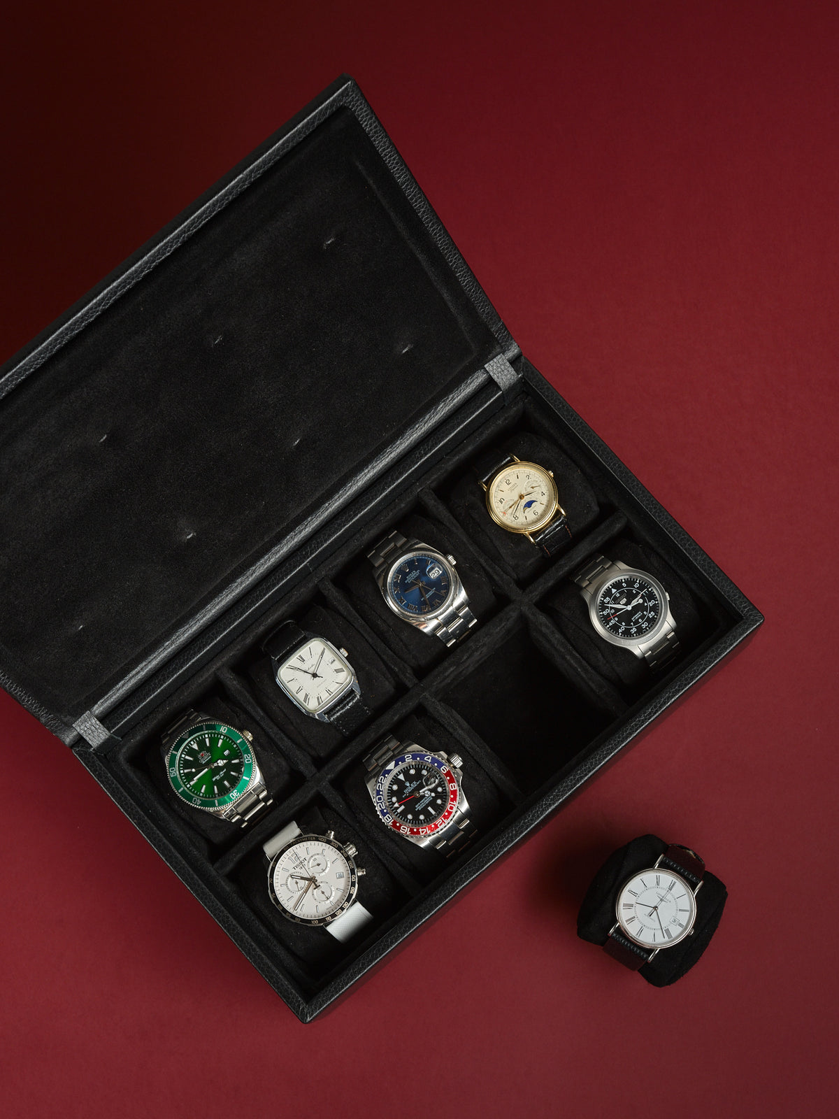 Individual Watch Pillows. Watch Holder.  Mens Watch Storage Box Black by Capra Leather