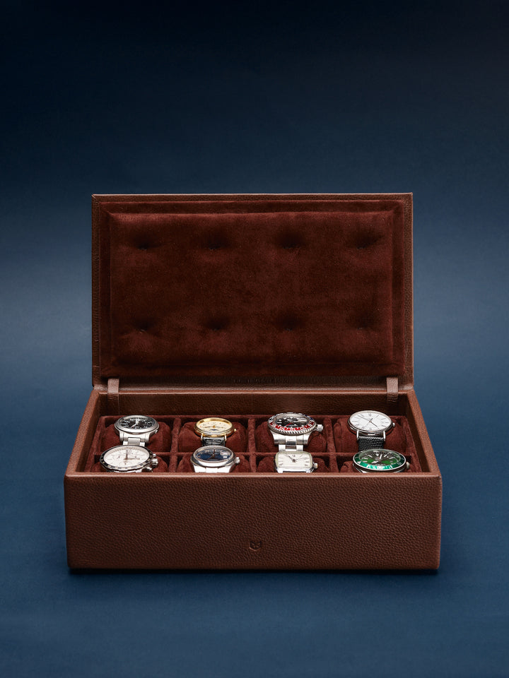 Watch Case for 8 Pieces. Leather Watch Box Brown by Capra