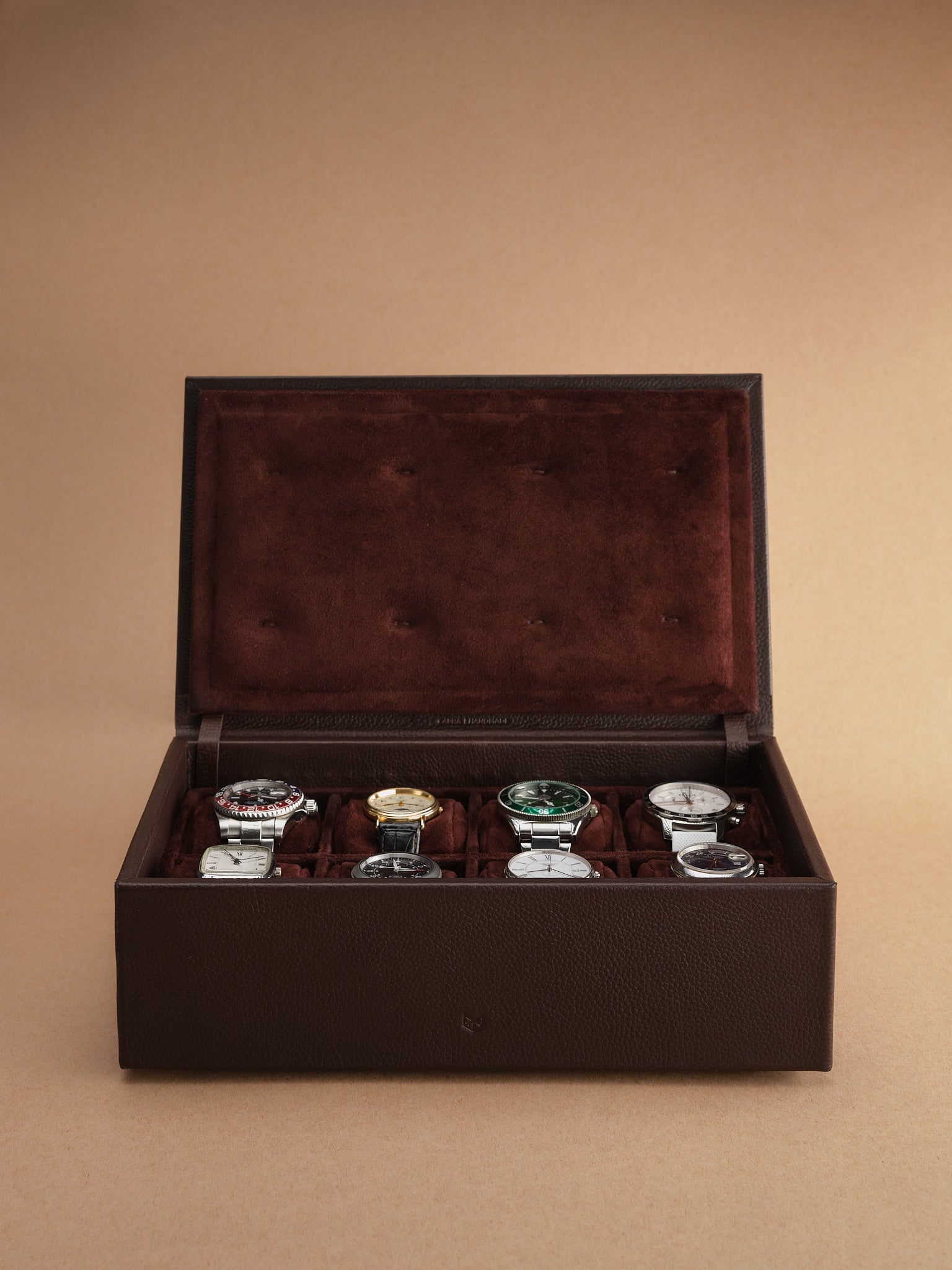 Suede  Lining. Watch Storage. Rolex Watch Box Dark Brown by Capra Leather
