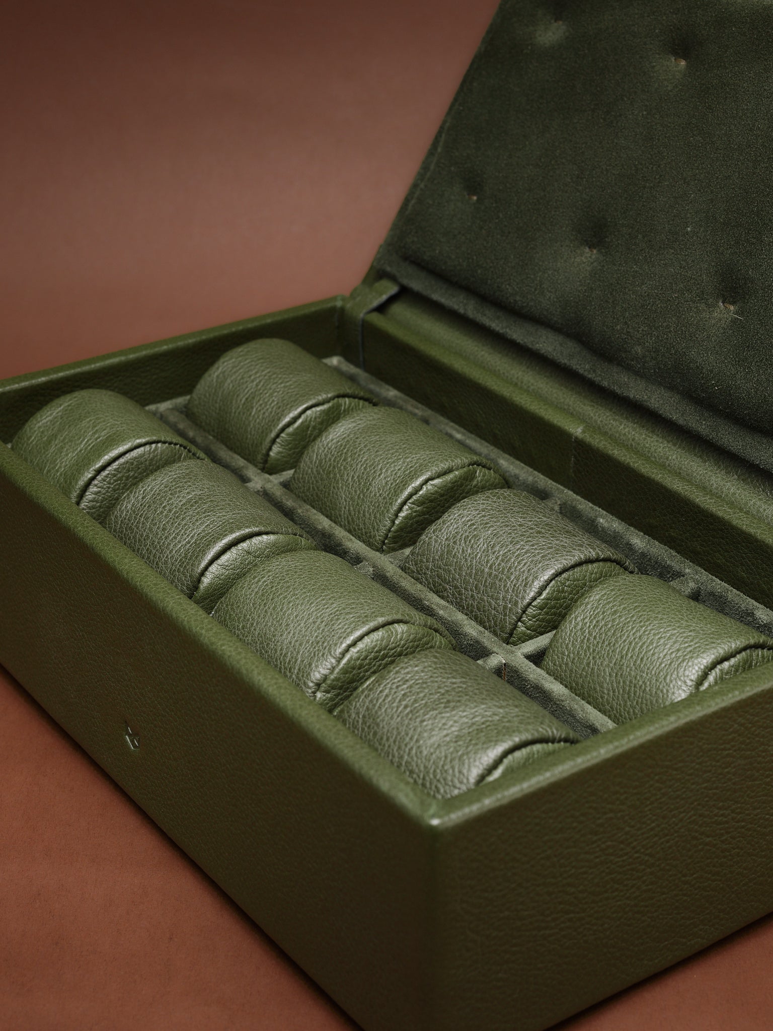 Leather Watch Individual Cushions. Luxury Watch Box Green by Capra Leather