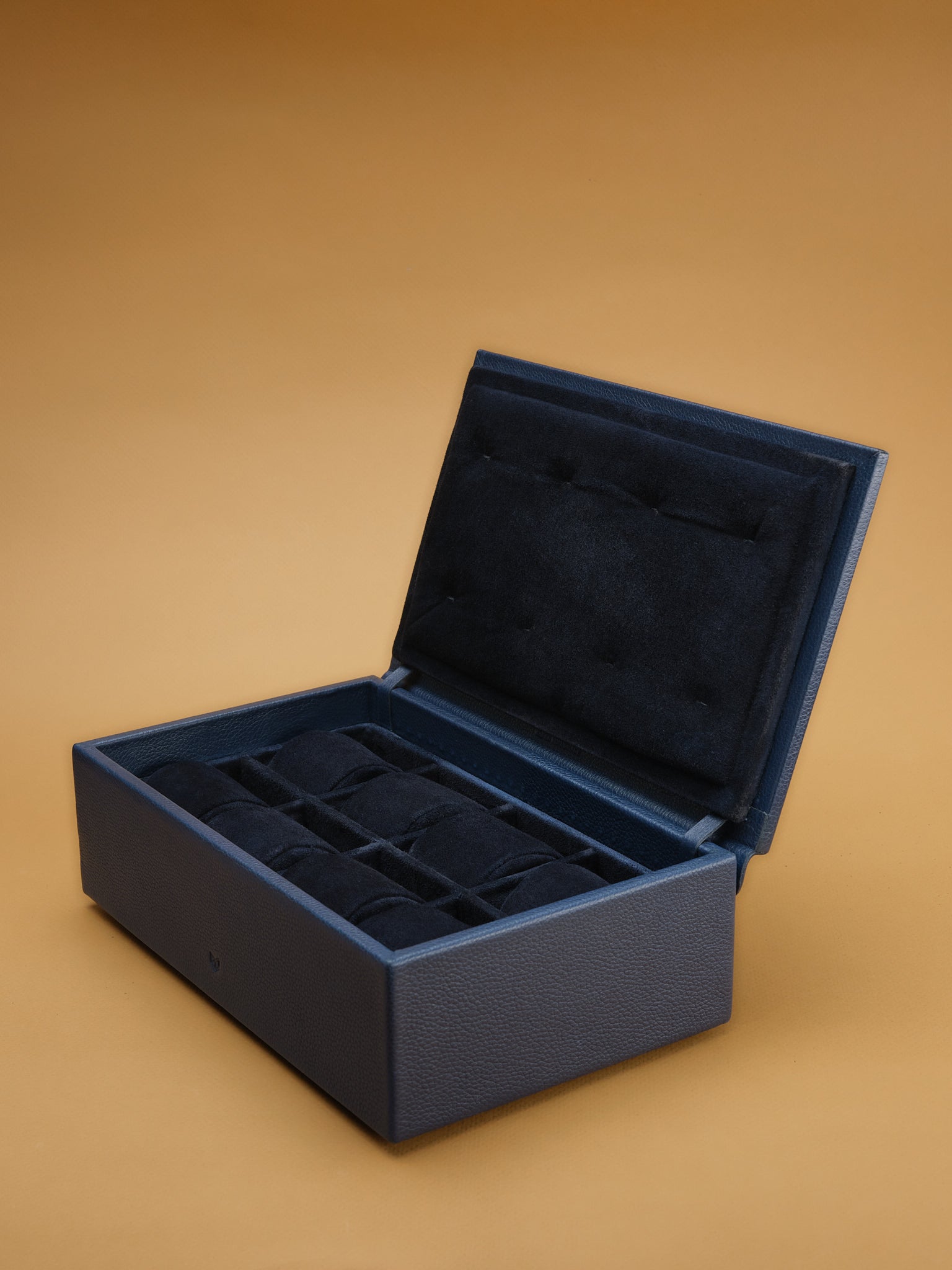 Removable Tray with Soft Watch Pillows. Mens Watch Boxes Navy by Capra Leather