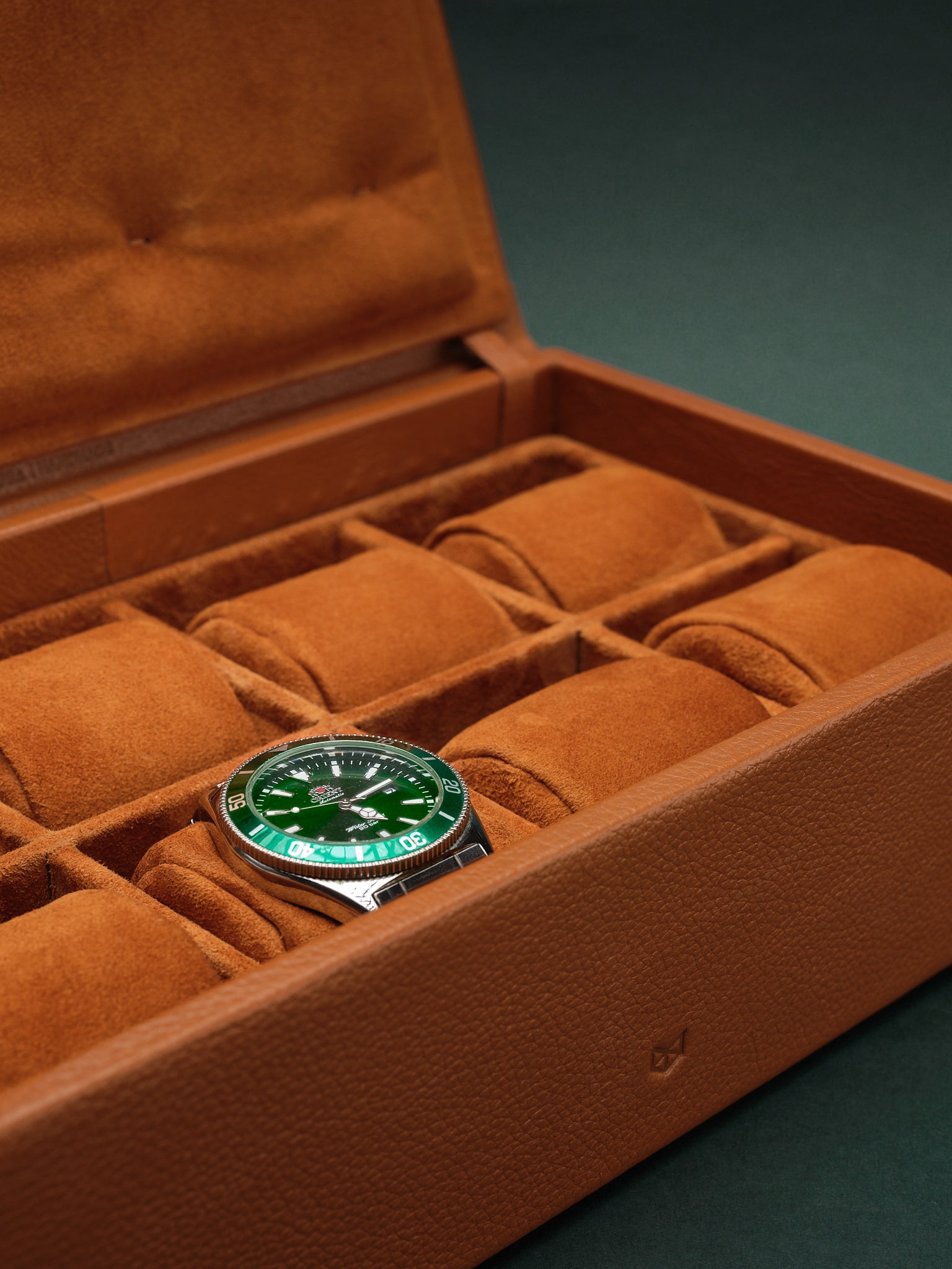 Individual soft watch pillows. Personalized Watch Box Tan by Capra Leather