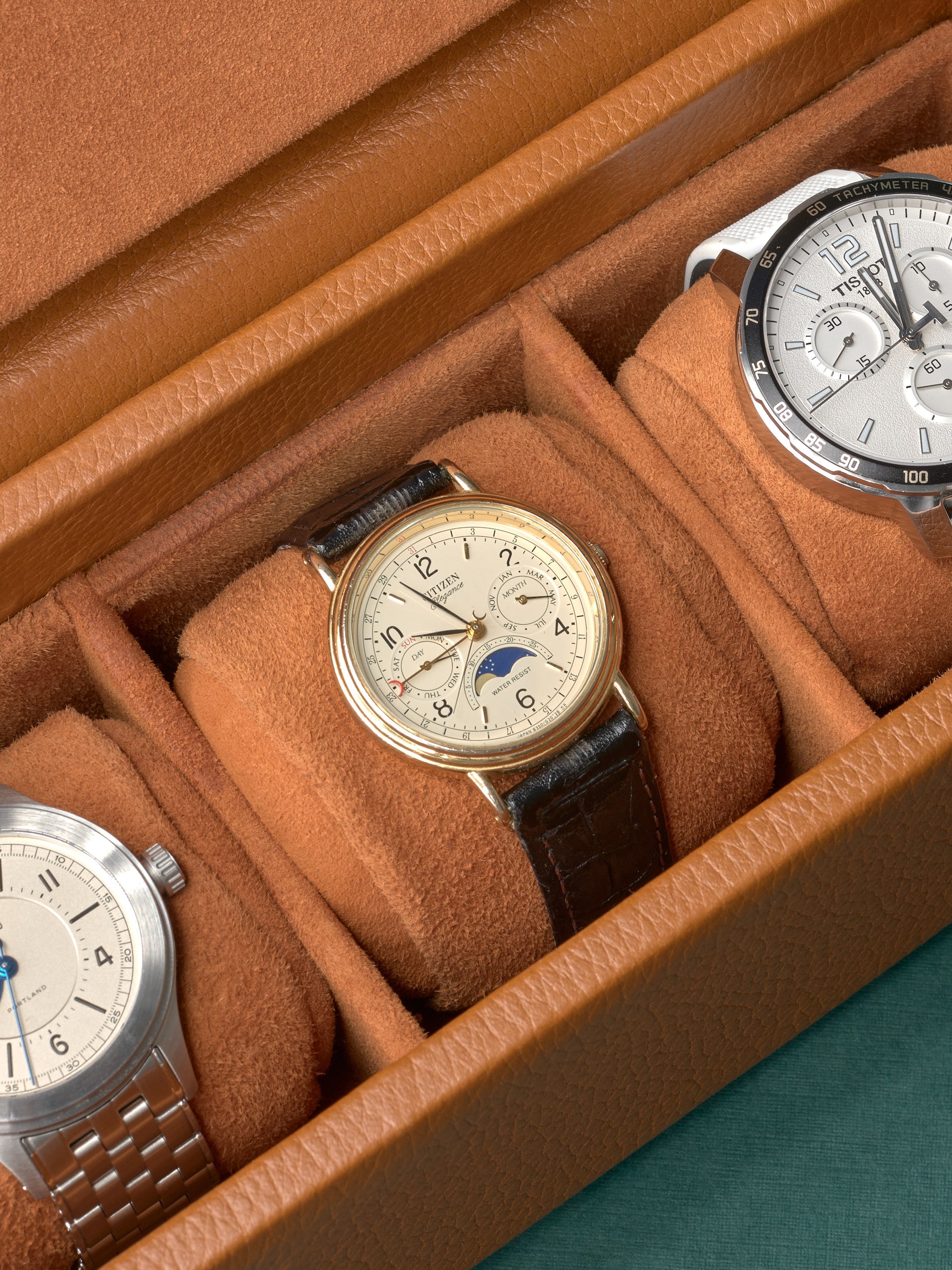 Individual soft watch pillows. Personalized Watch Box Tan by Capra Leather