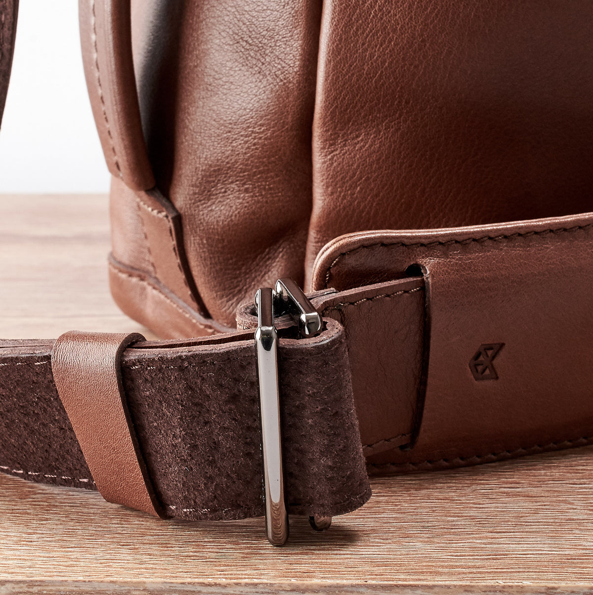 Suede texture. Brown handmade leather messenger bag for men. Commuter bag, laptop leather bag by Capra Leather.