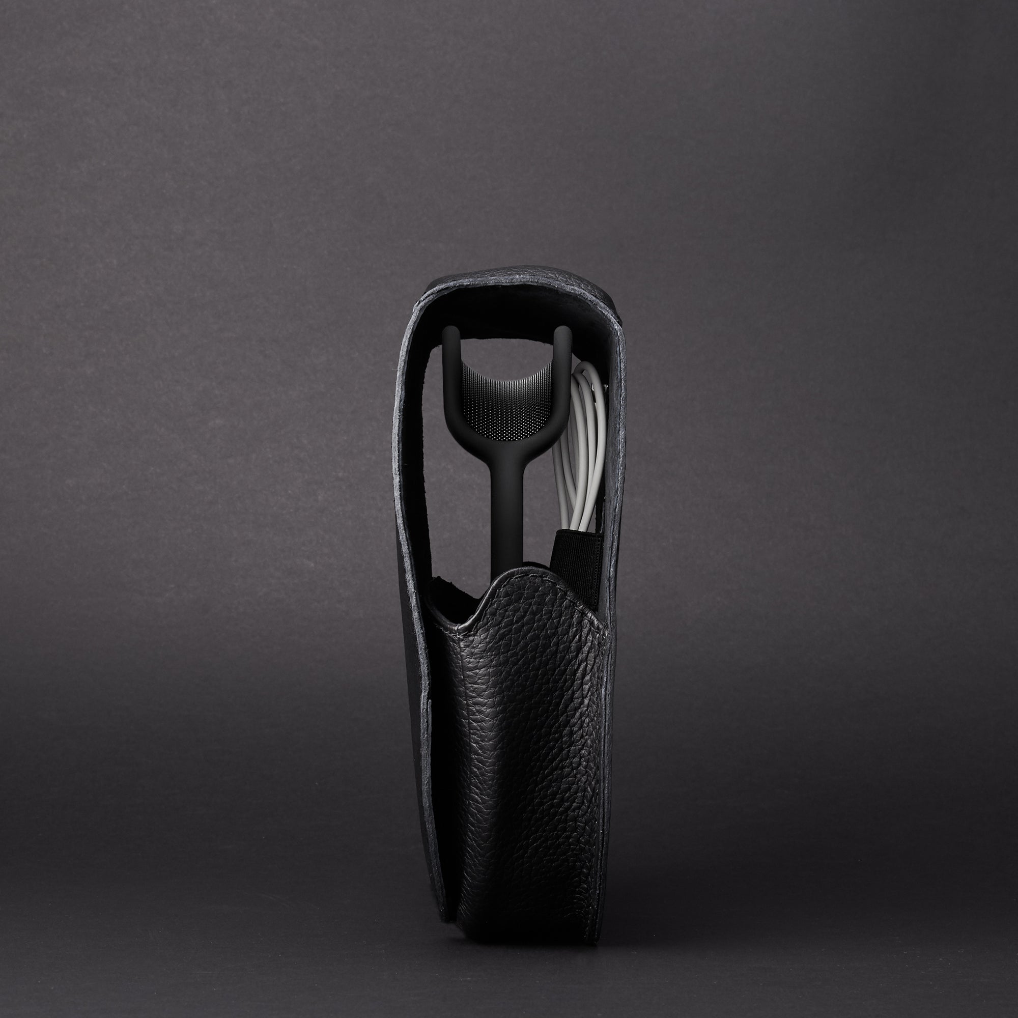 Side view. AirPods Max Case Shield Black by Capra Leather