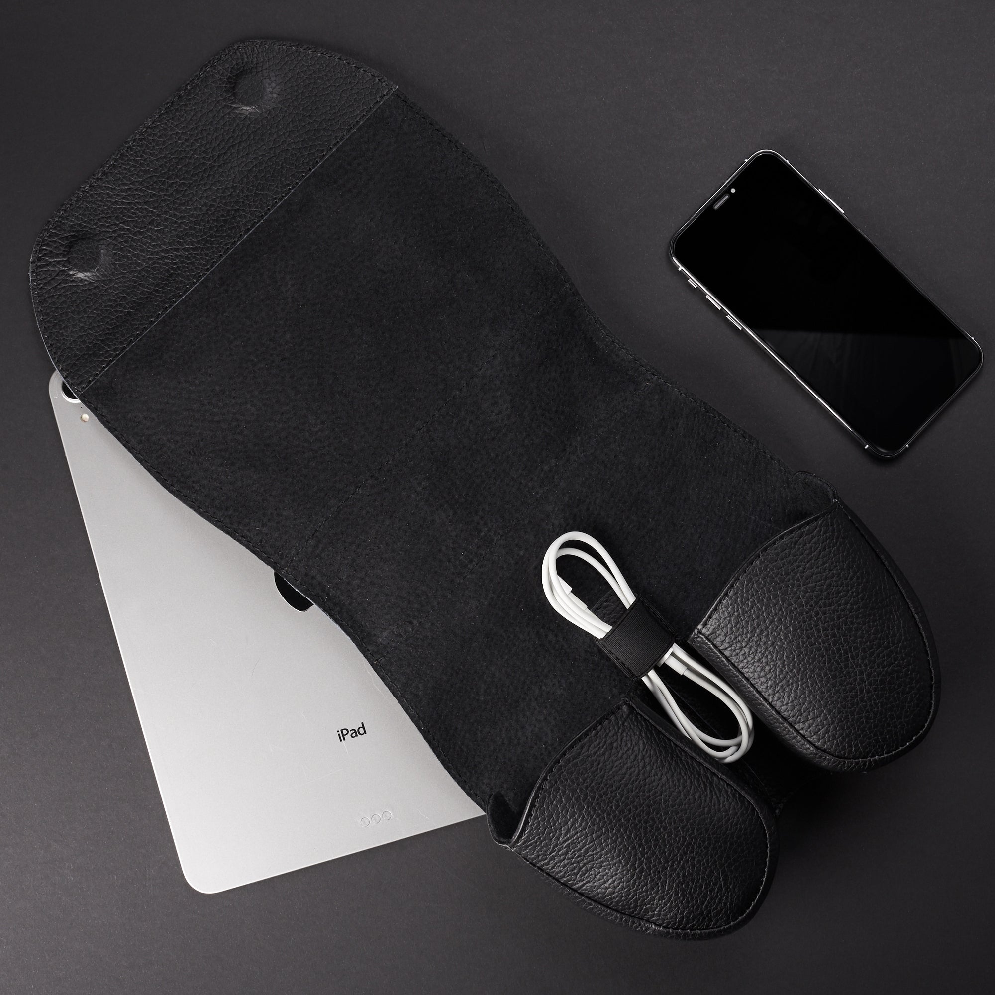Suede interior. AirPods Max Case Shield Black by Capra Leather