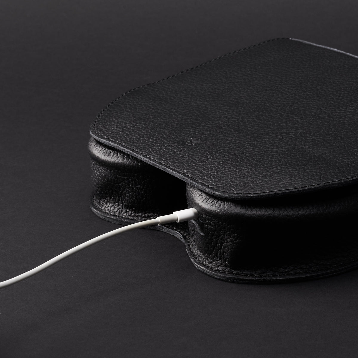 Cable hole for incase charging. AirPods Max Case Shield Black by Capra Leather