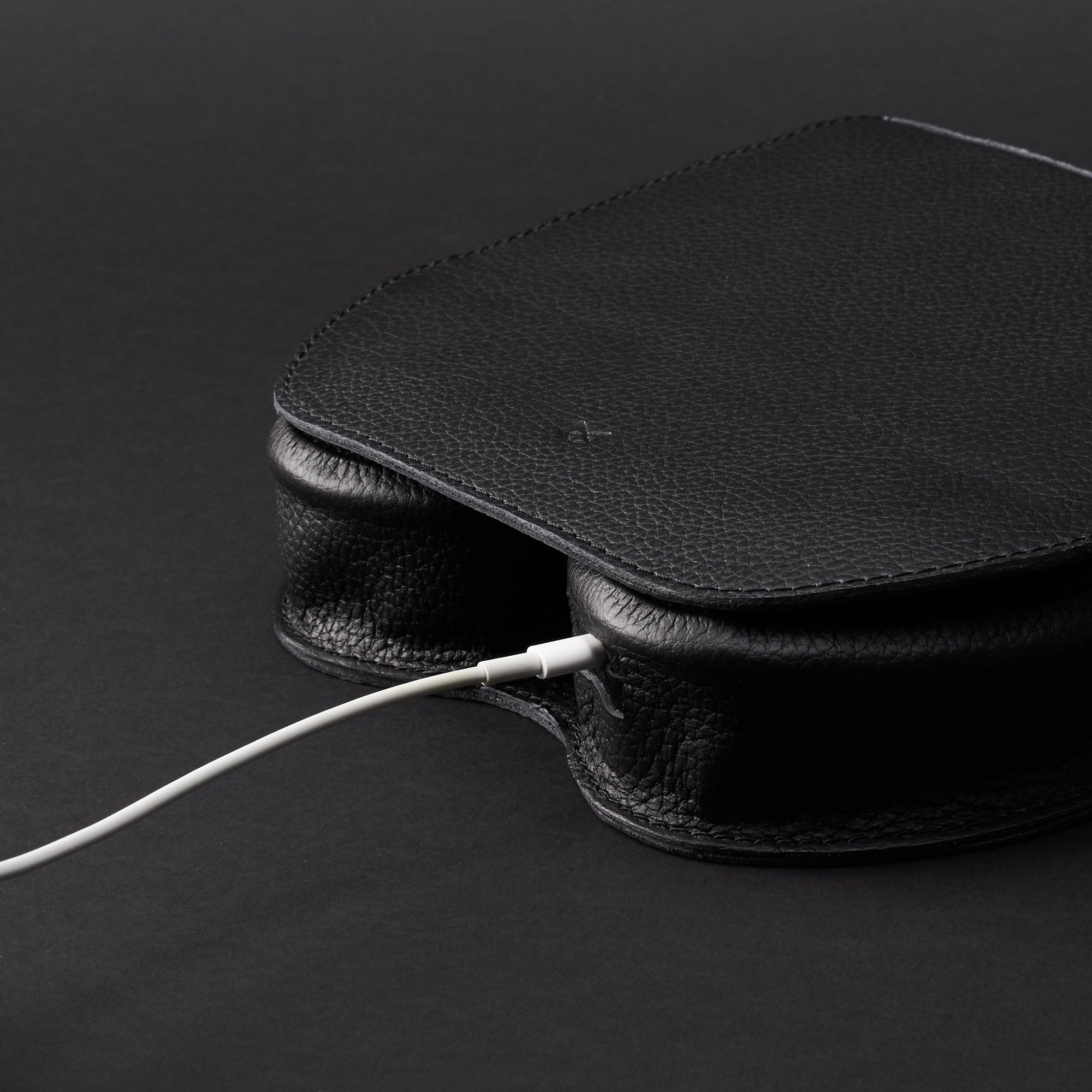 Cable hole for incase charging. AirPods Max Case Shield Black by Capra Leather