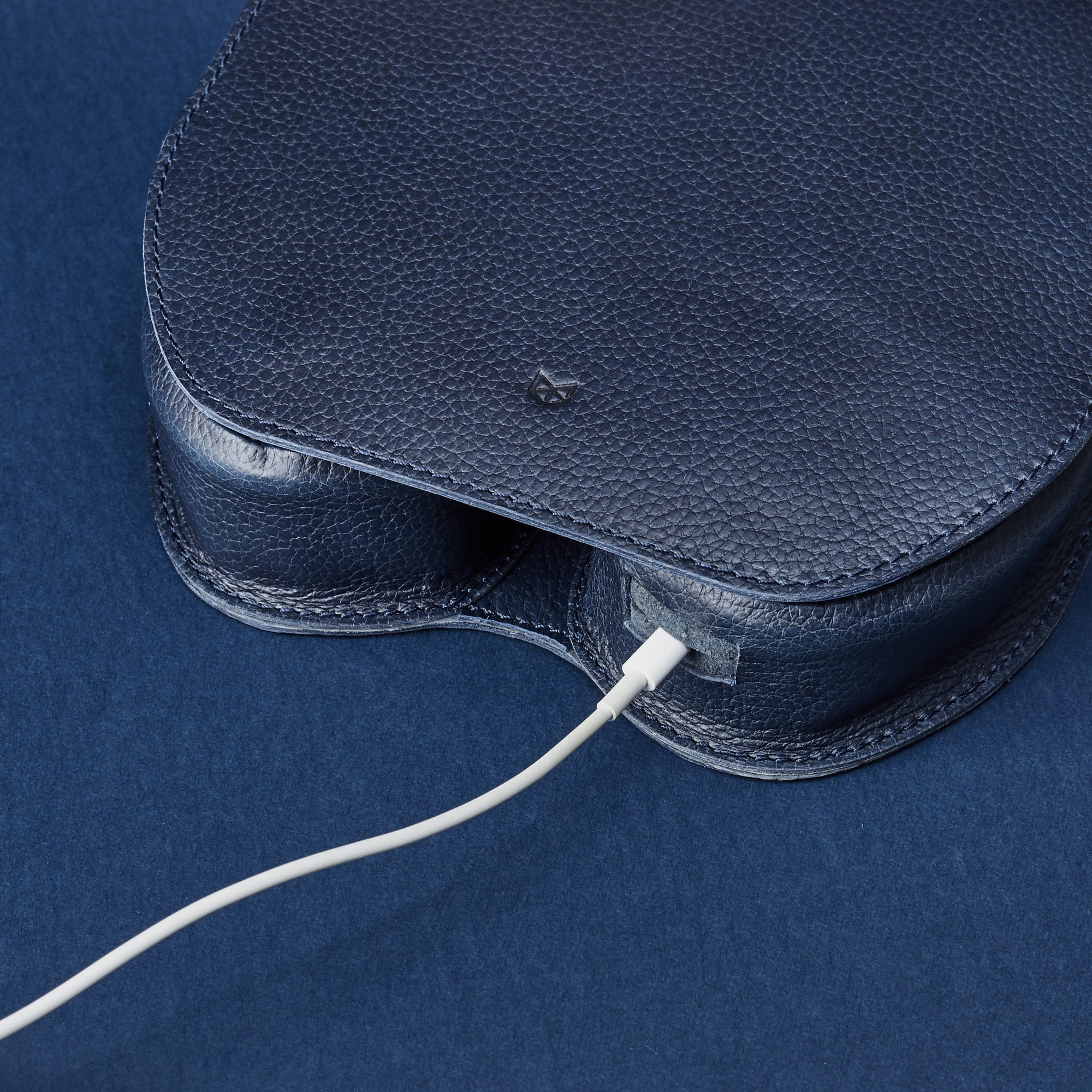 Cable hole. AirPods Max Case Shield Navy by Capra Leather