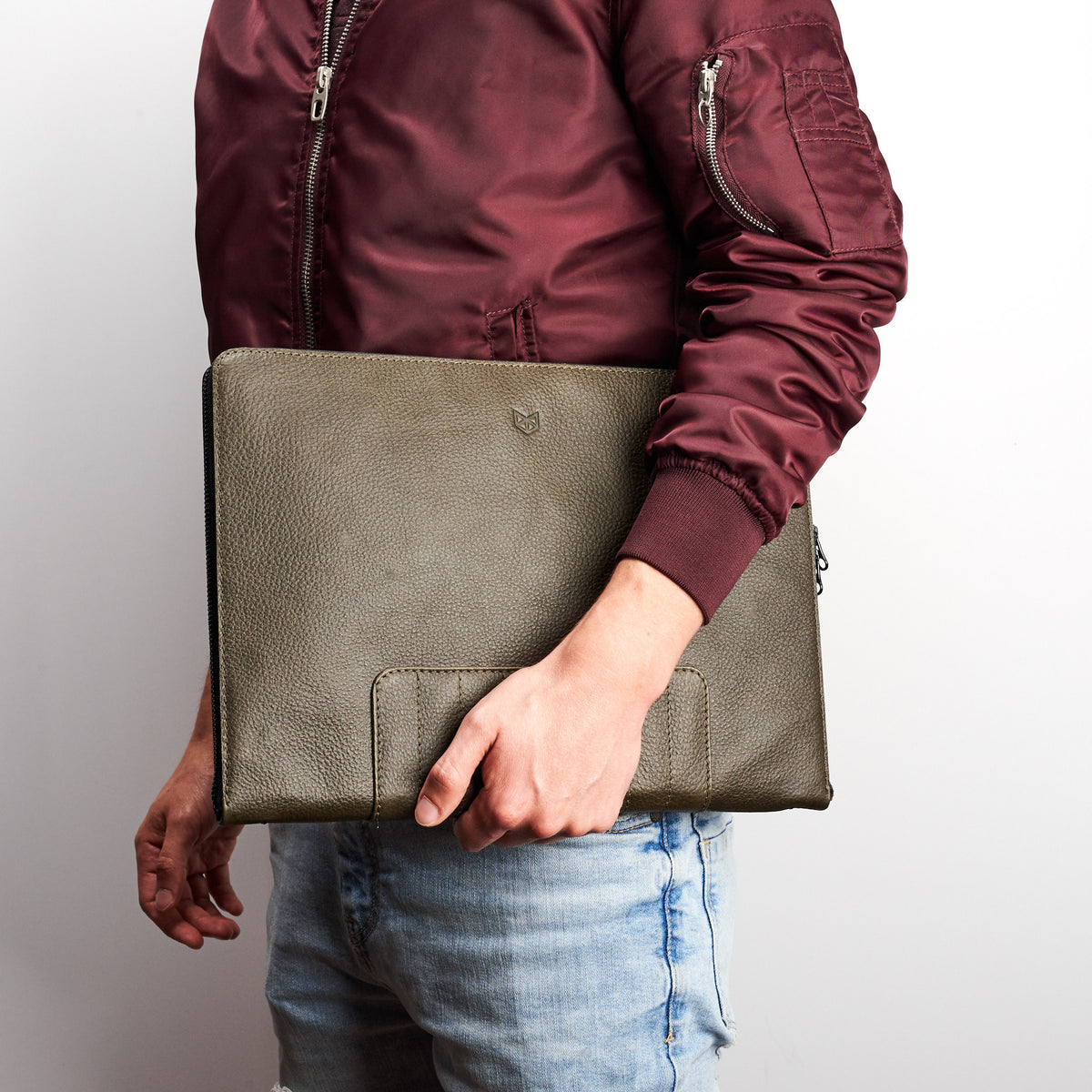 Mens style accessories. Green Leather Laptop Portfolio Case. Laptops &amp; devices Bag.