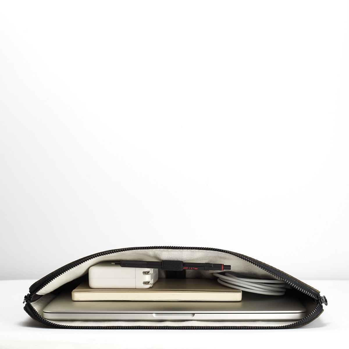 Macbook charger, cables and notebooks bag. Green Leather Laptop Portfolio Case. Laptops & devices folio.