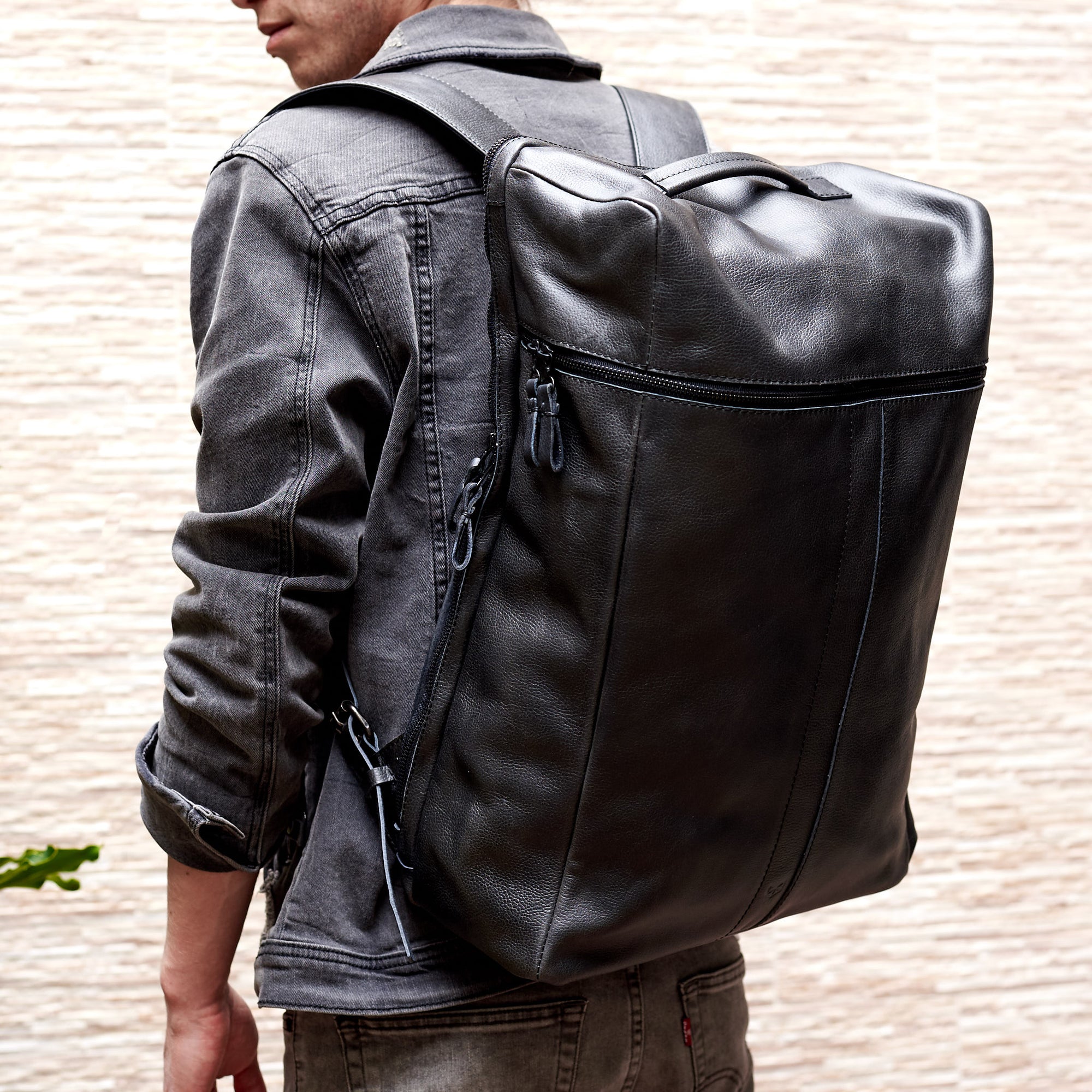 large backpack black by capra leather