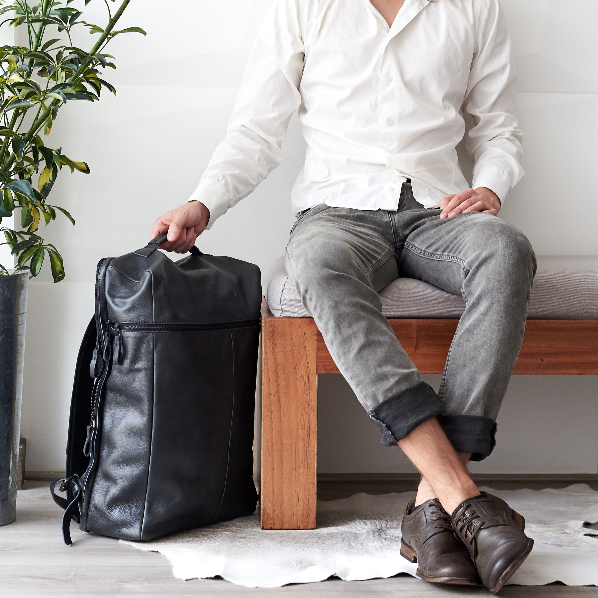 away backpack black by capra leather