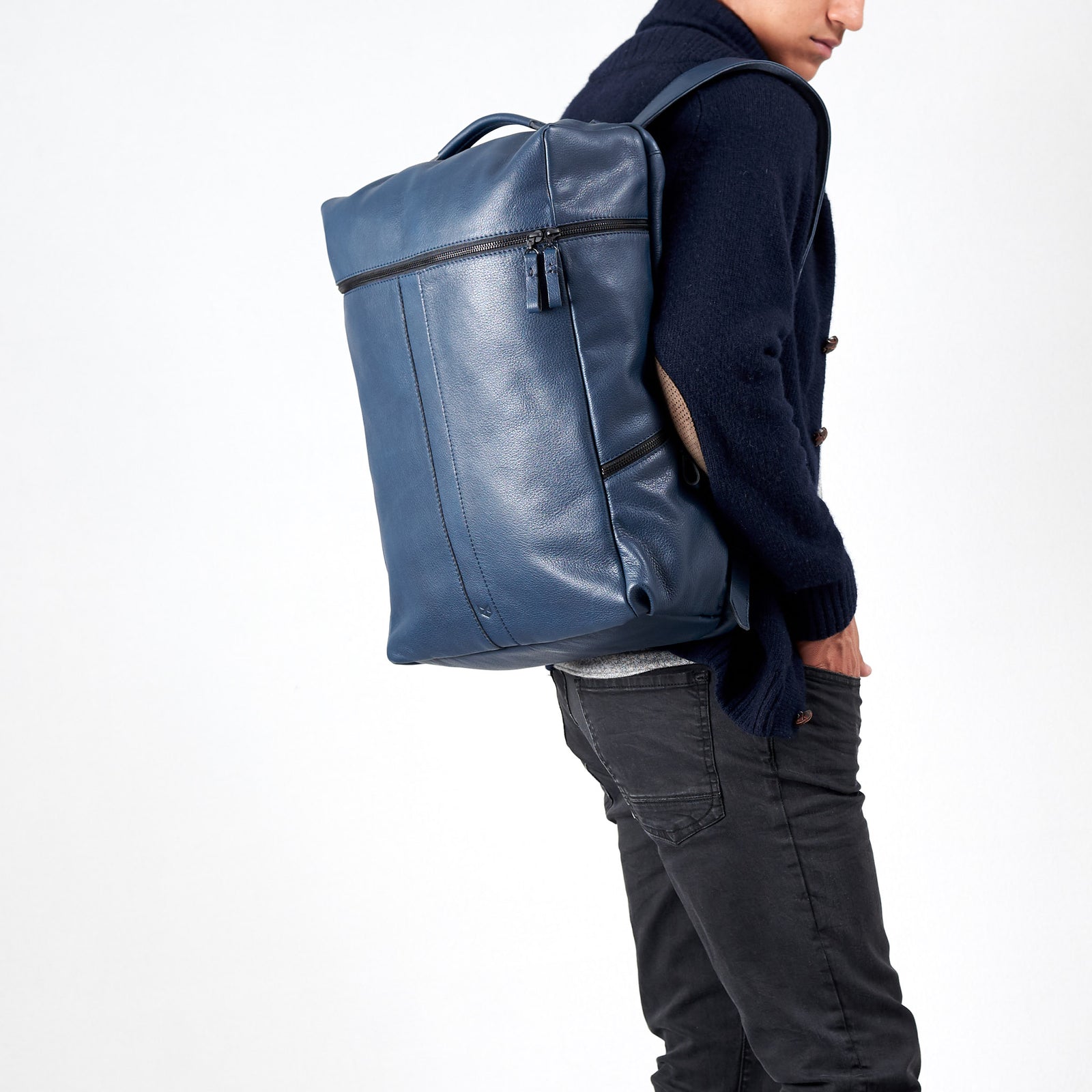 travel backpack navy by capra leather
