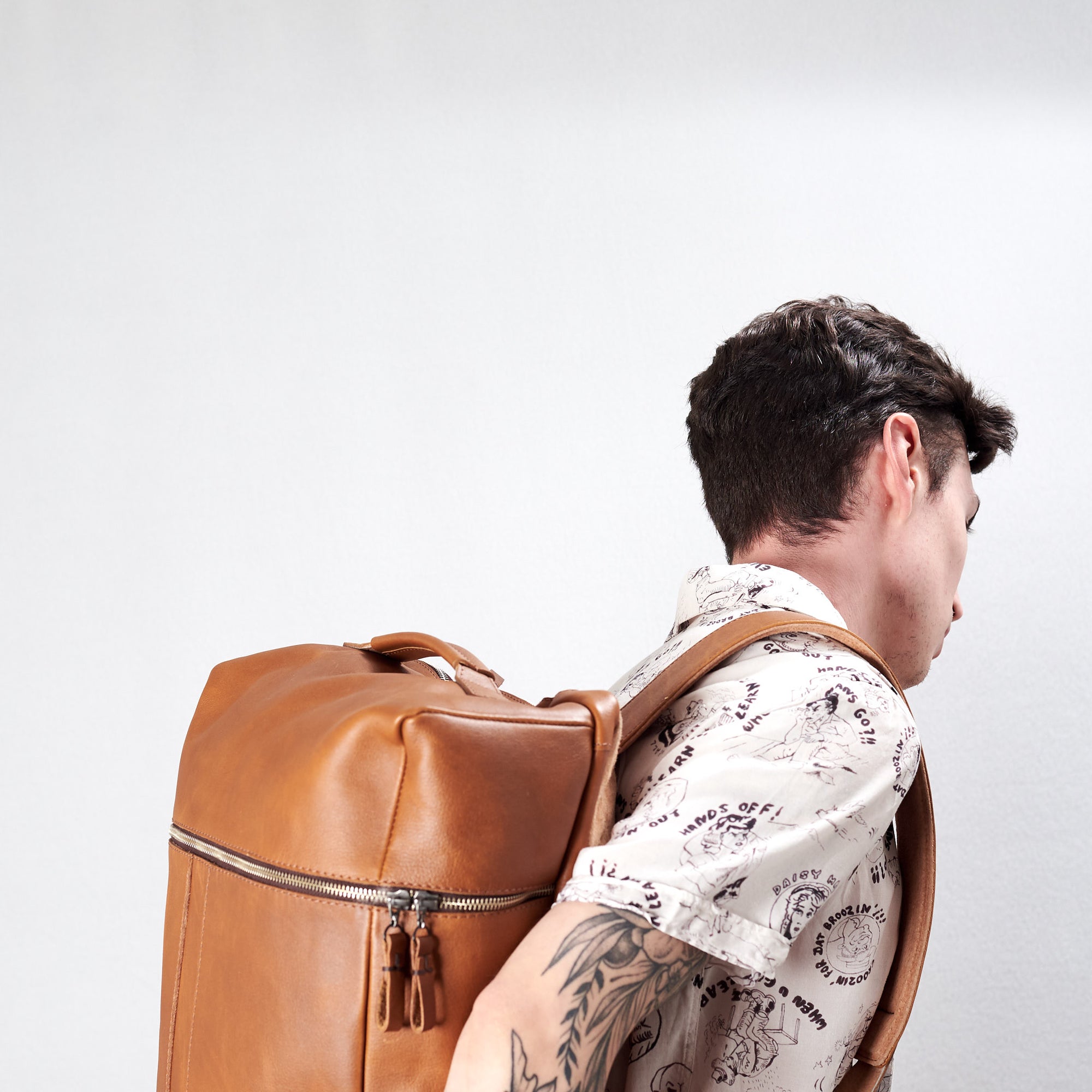 men backpack tan by capra leather