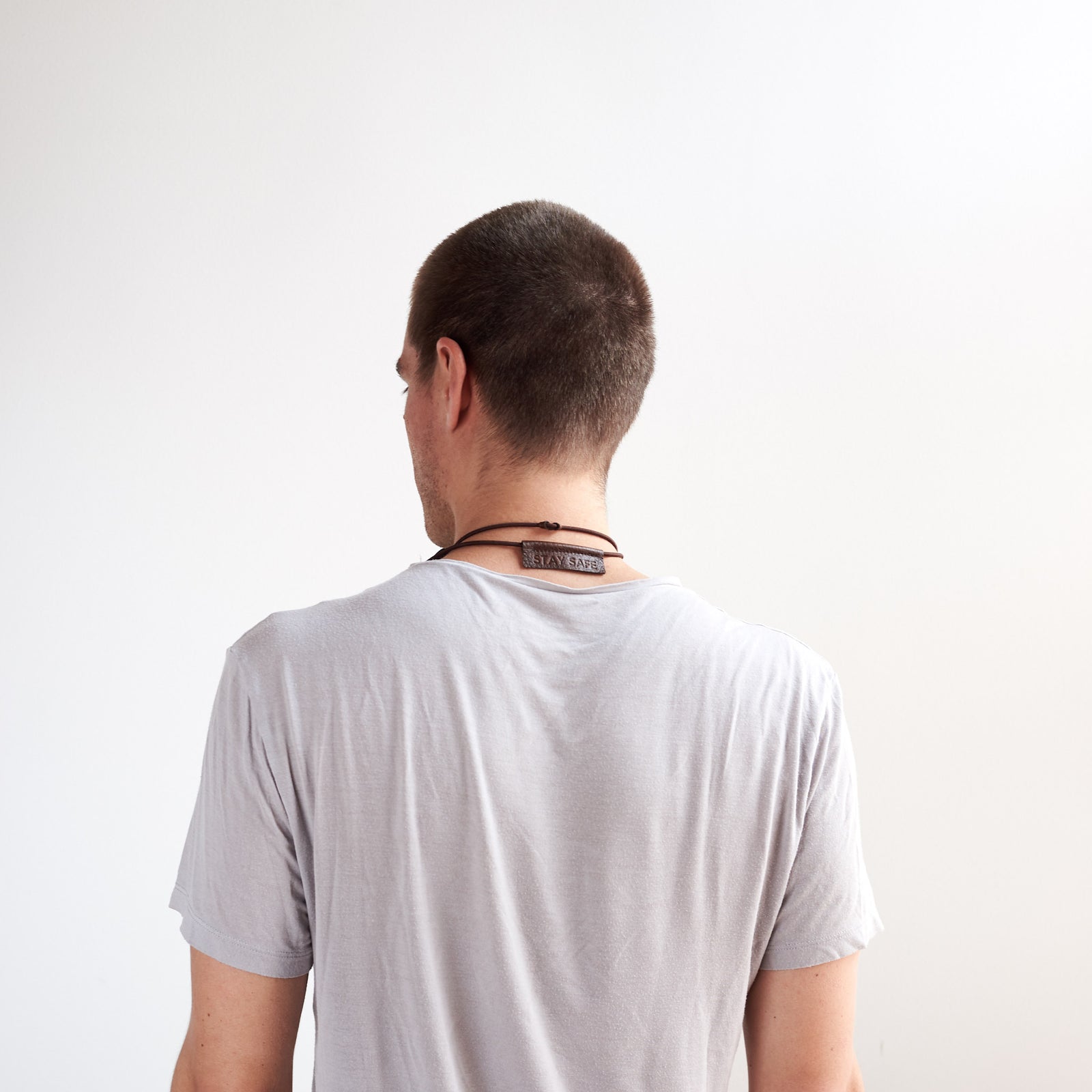 Back view. Beige Men Face Mask by Capra Leather