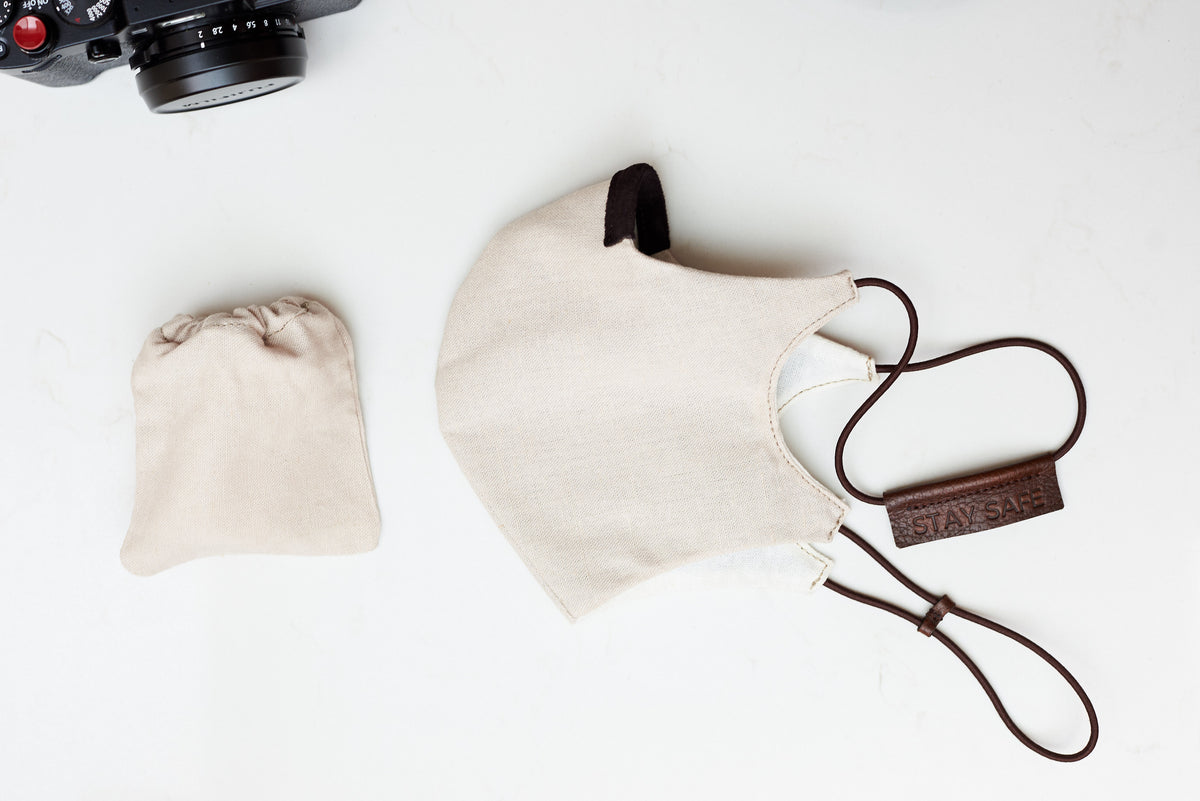 Details view. Reusable 3 layers Face Mask by Capra Leather
