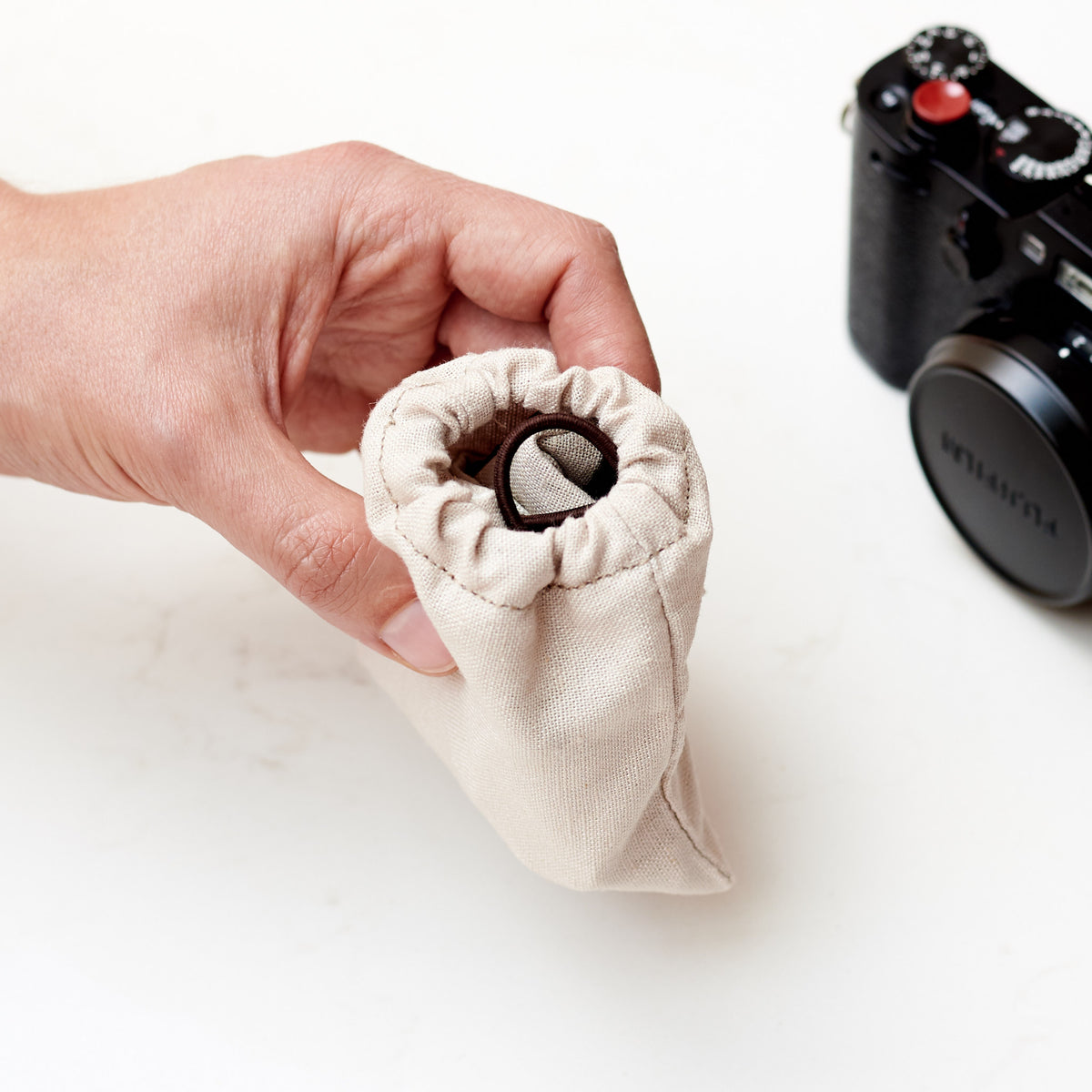 Close view. Brown Men Linen Fashion Face Mask by Capra Leather