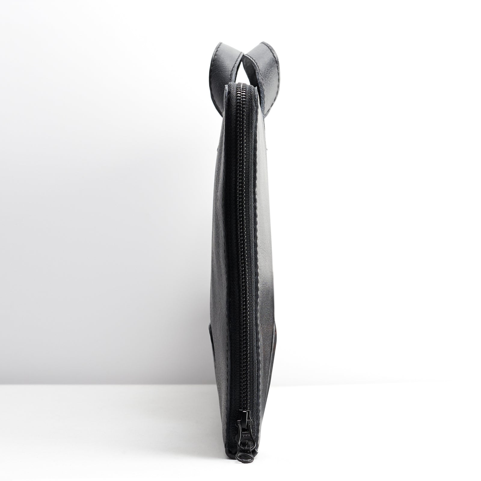 Slim briefcase. Black Laptop Portfolio. Business Document Organizer by Capra Leather