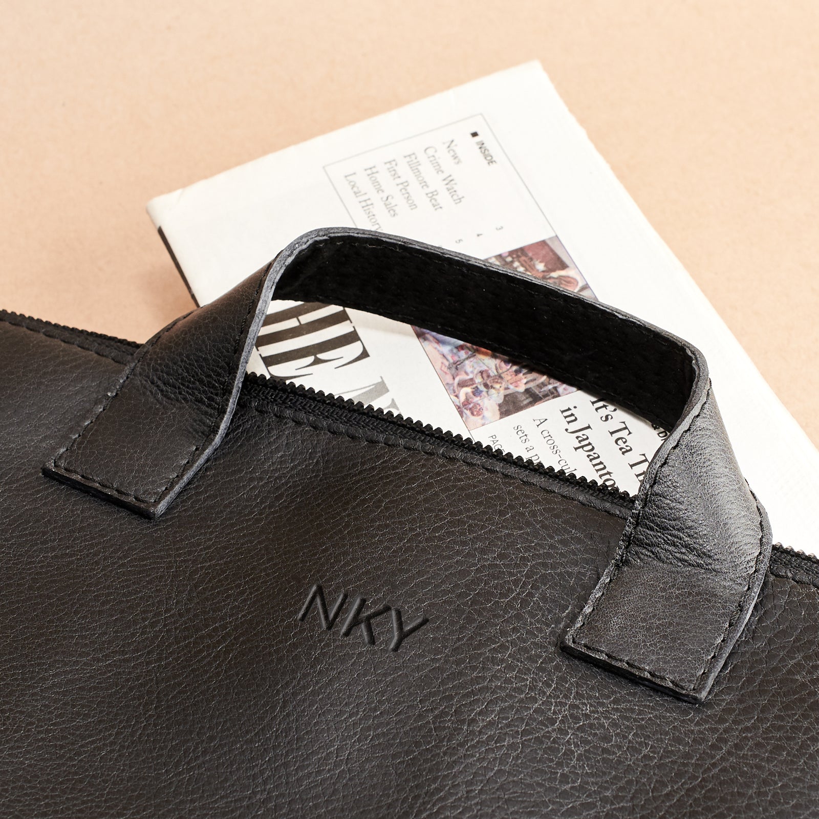 Custom monogram. Black Laptop Portfolio. Business Document Organizer by Capra Leather