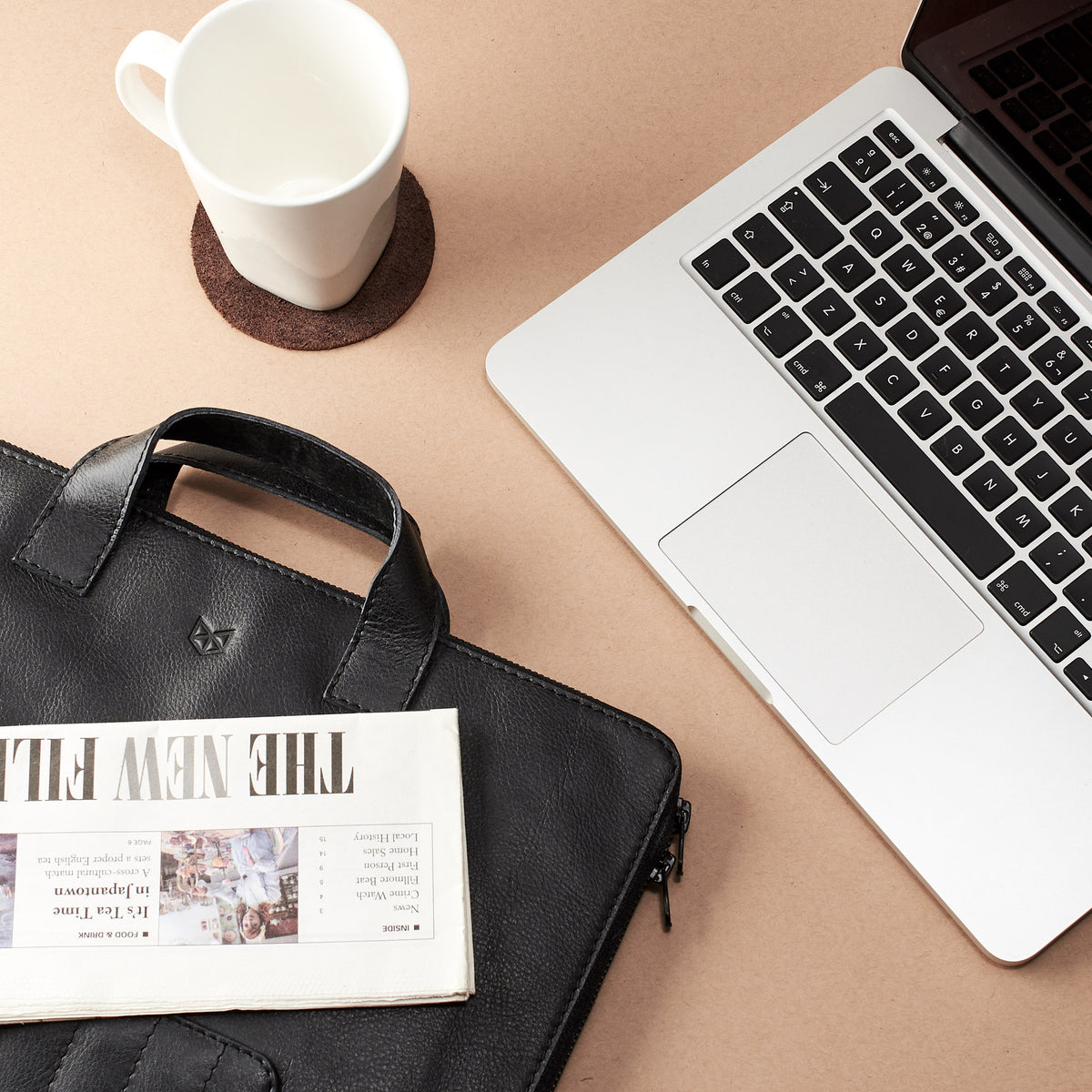 Office desk. Black Laptop Portfolio. Business Document Organizer by Capra Leather