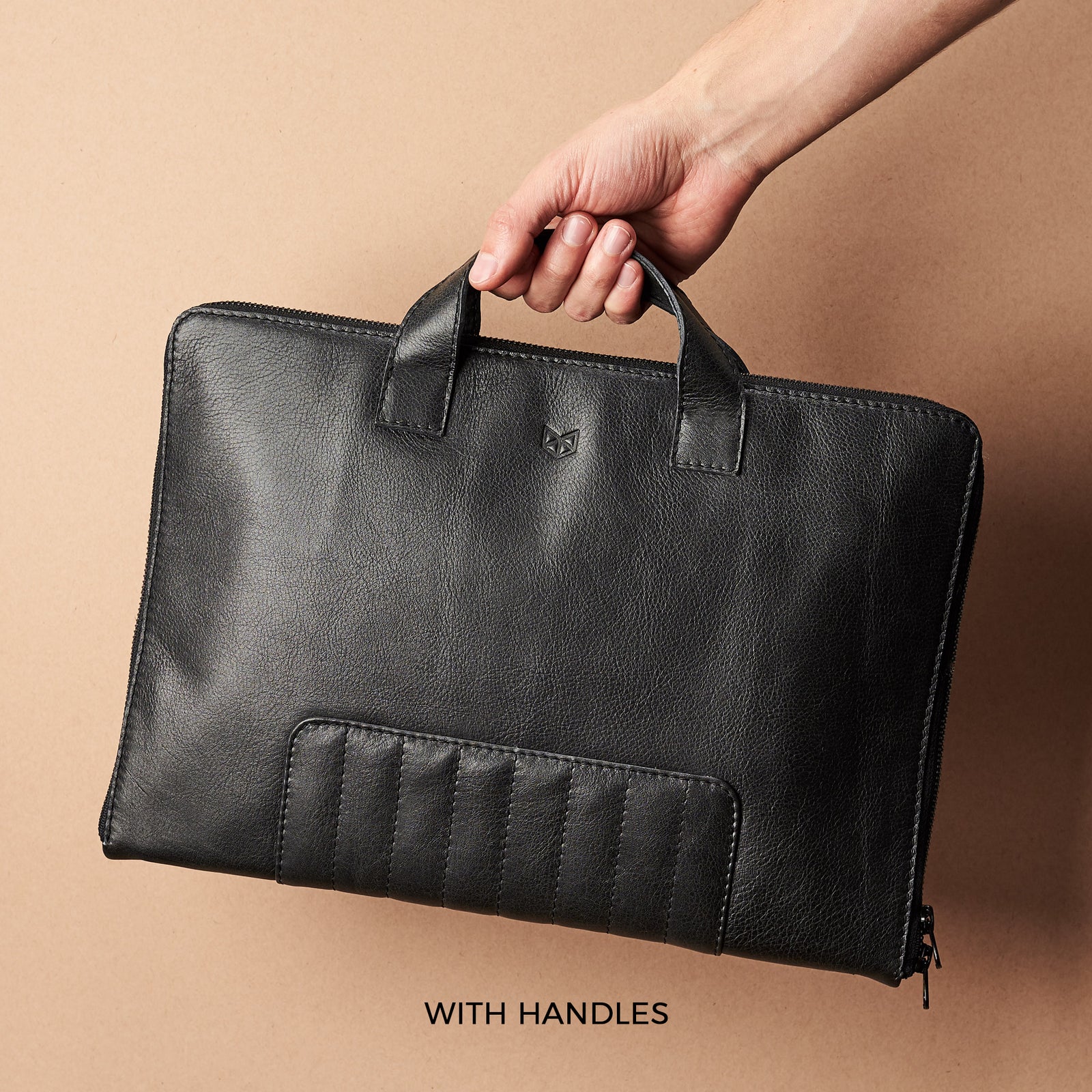Optional handles. Black Laptop Portfolio. Business Document Organizer by Capra Leather