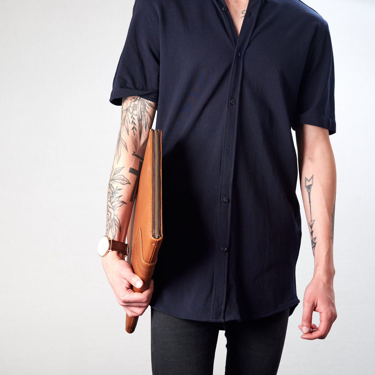 Side view of Biker portfolio in tan color by Capra Leather.