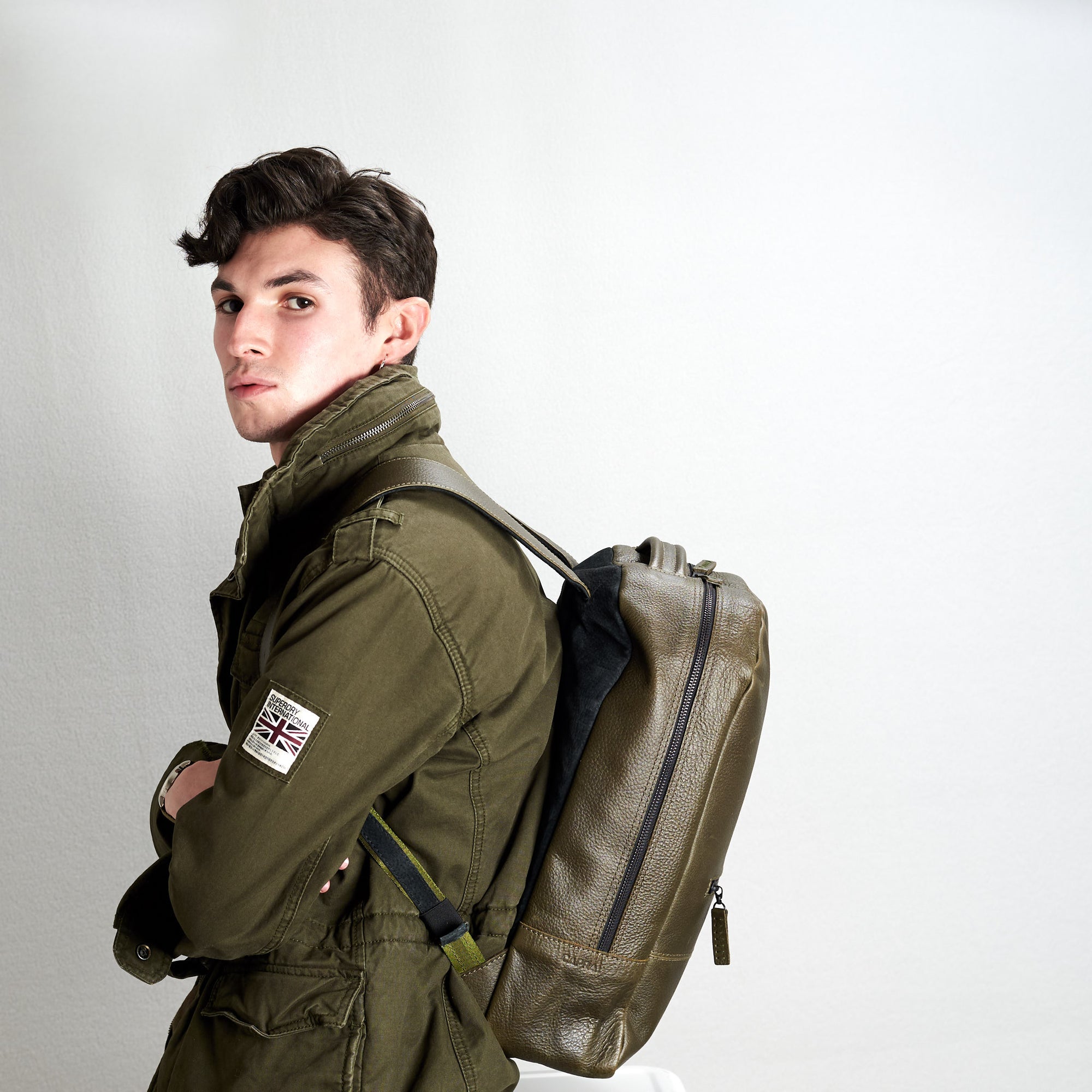 leather rucksack green by capra