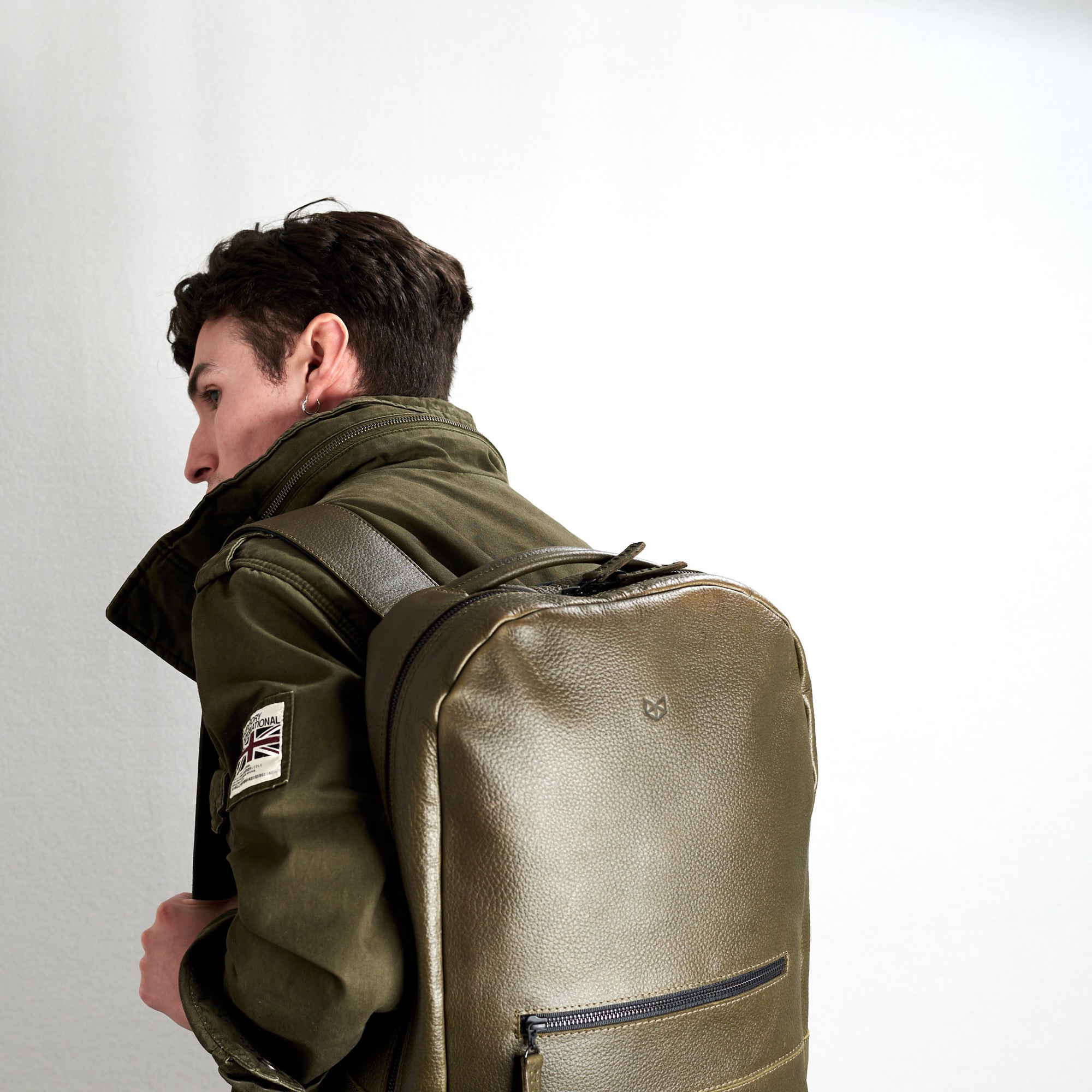 leather laptop backpack green by capra leather