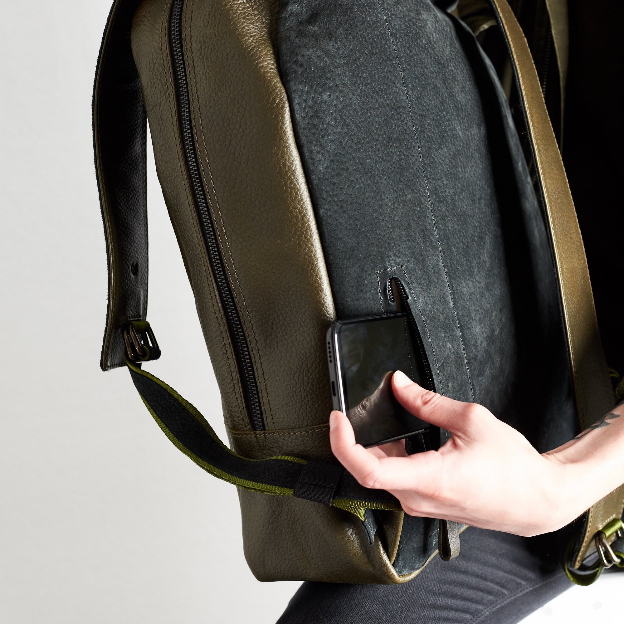 mens backpacks green by capra leather
