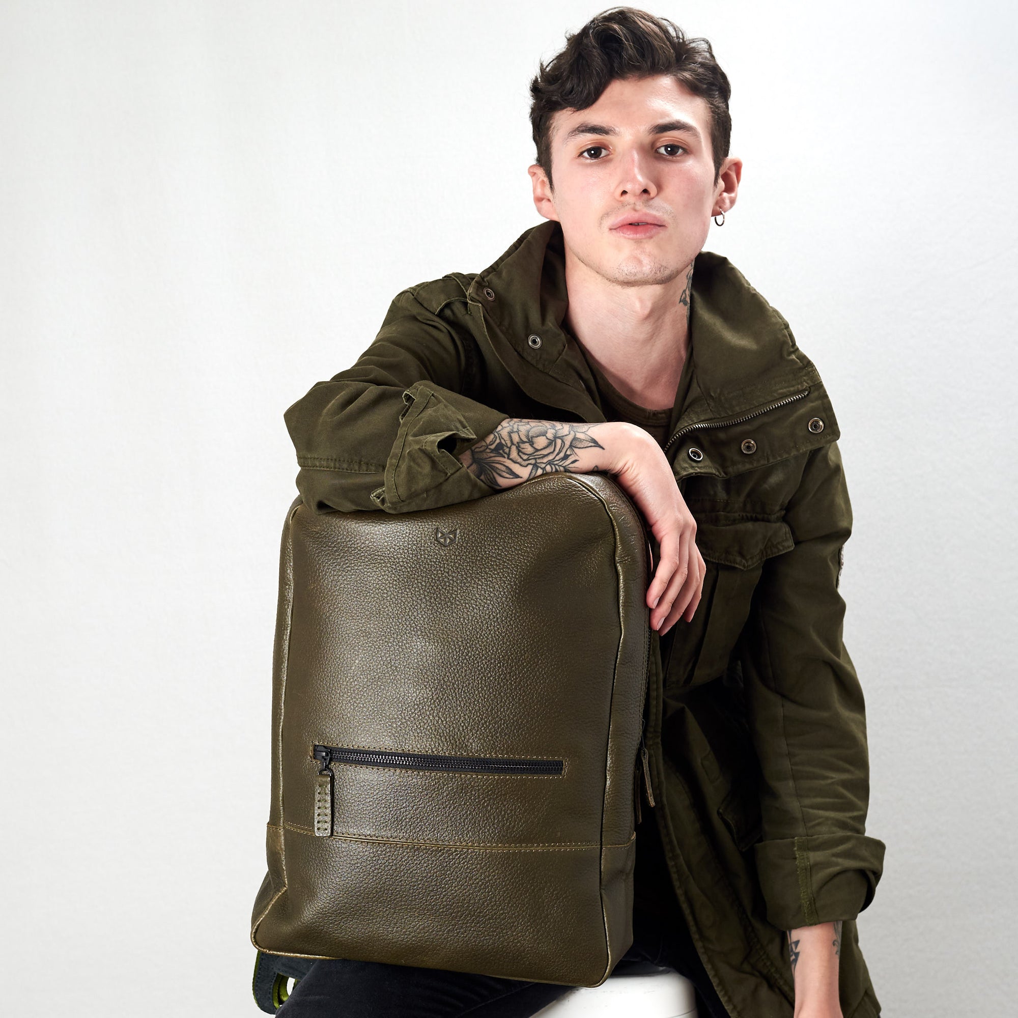 mens leather backpack green by capra