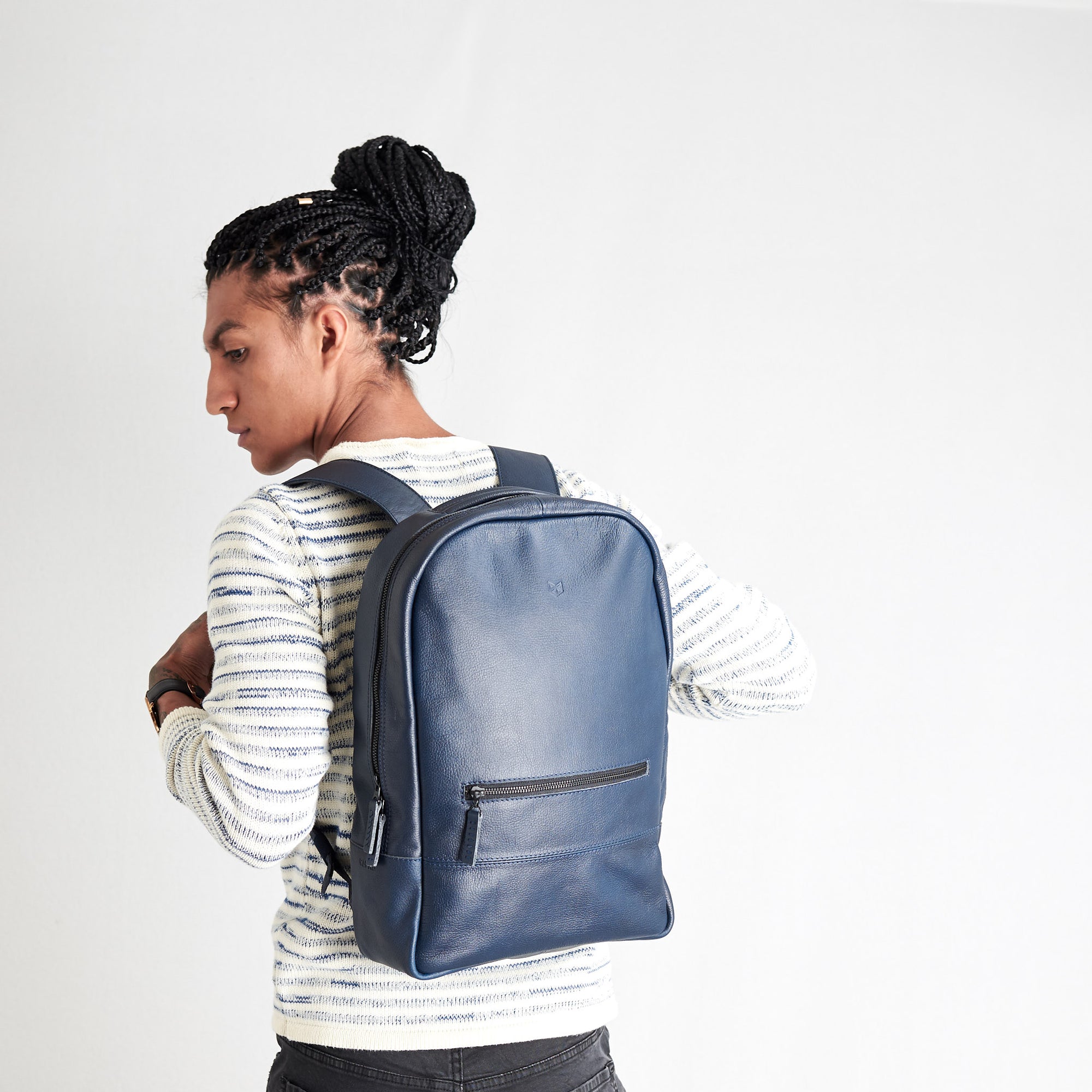backpack men navy by capra leather