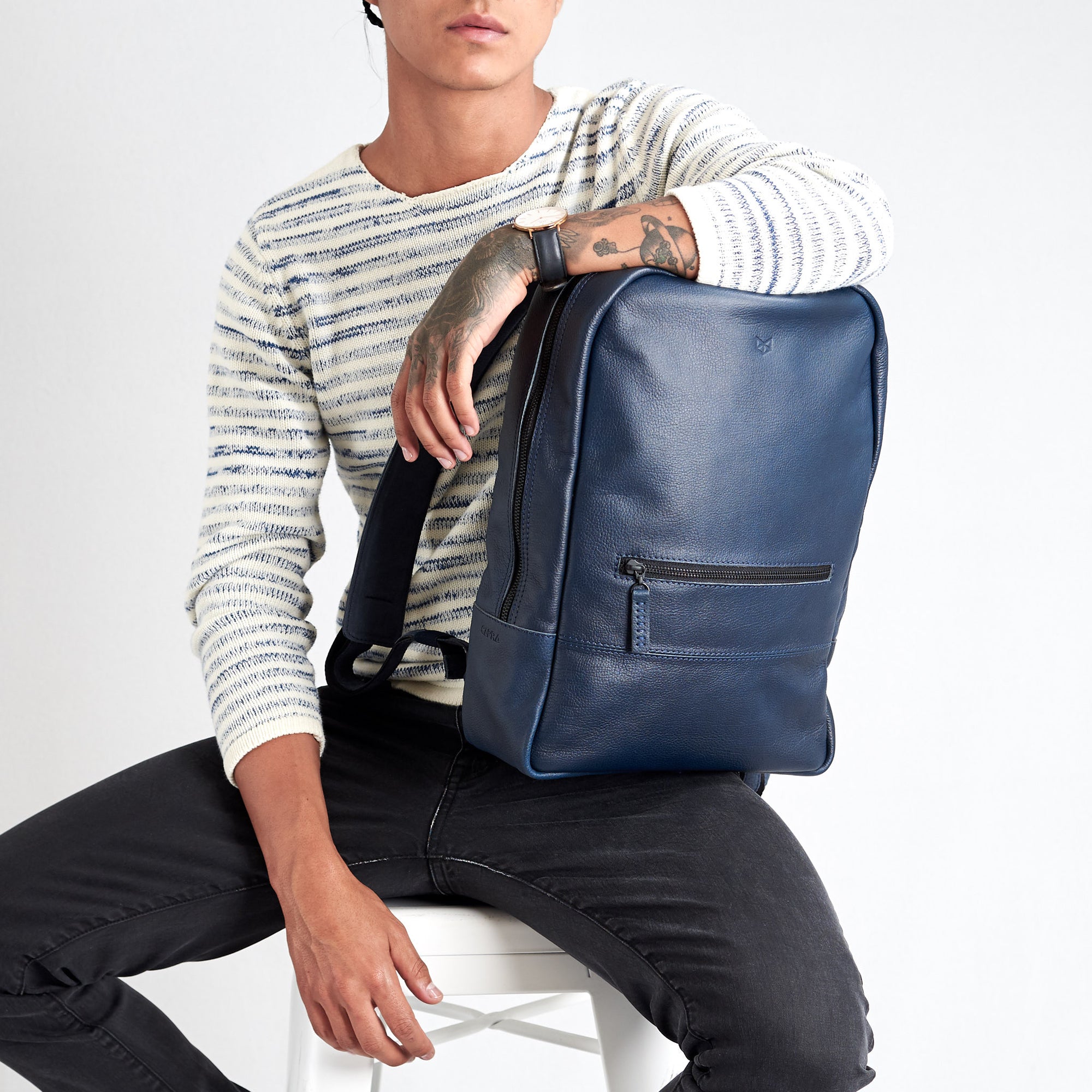 best carry on backpack navy by capra leather