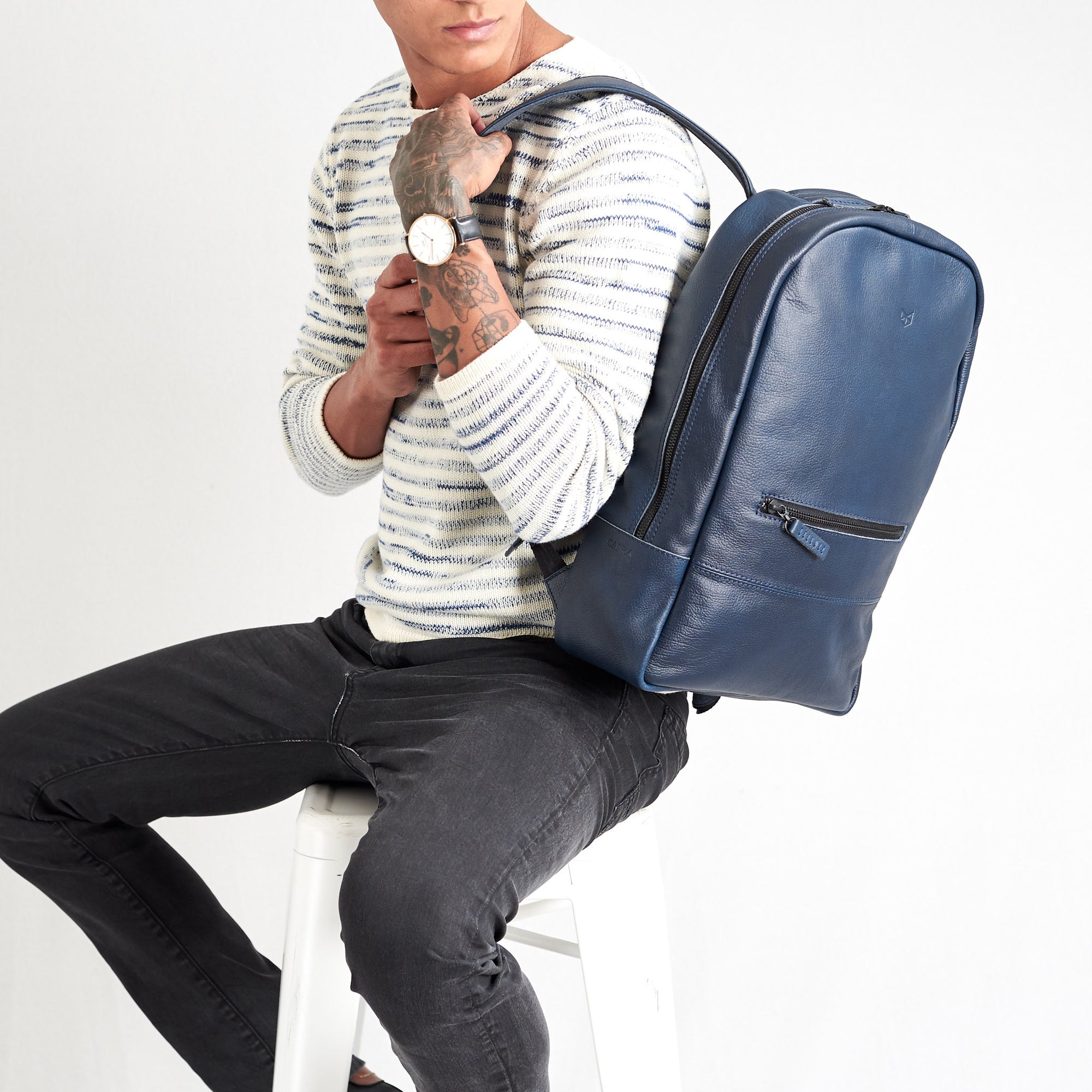 designer backpack navy by capra leather