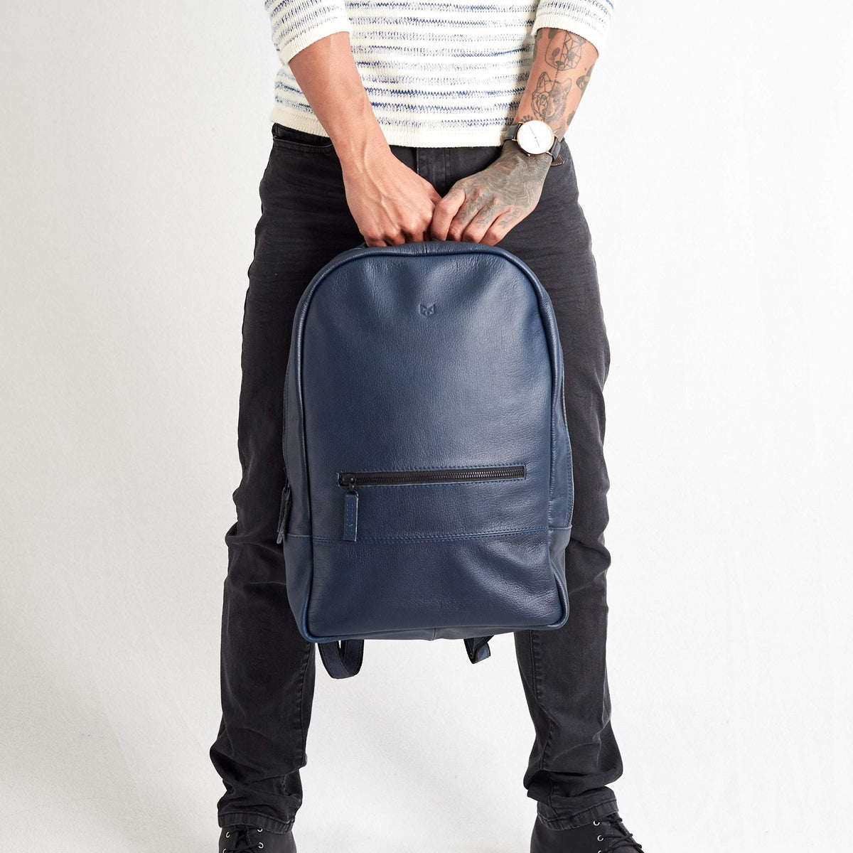 Navy. Bisonte Backpack Rucksack by Capra Leather
