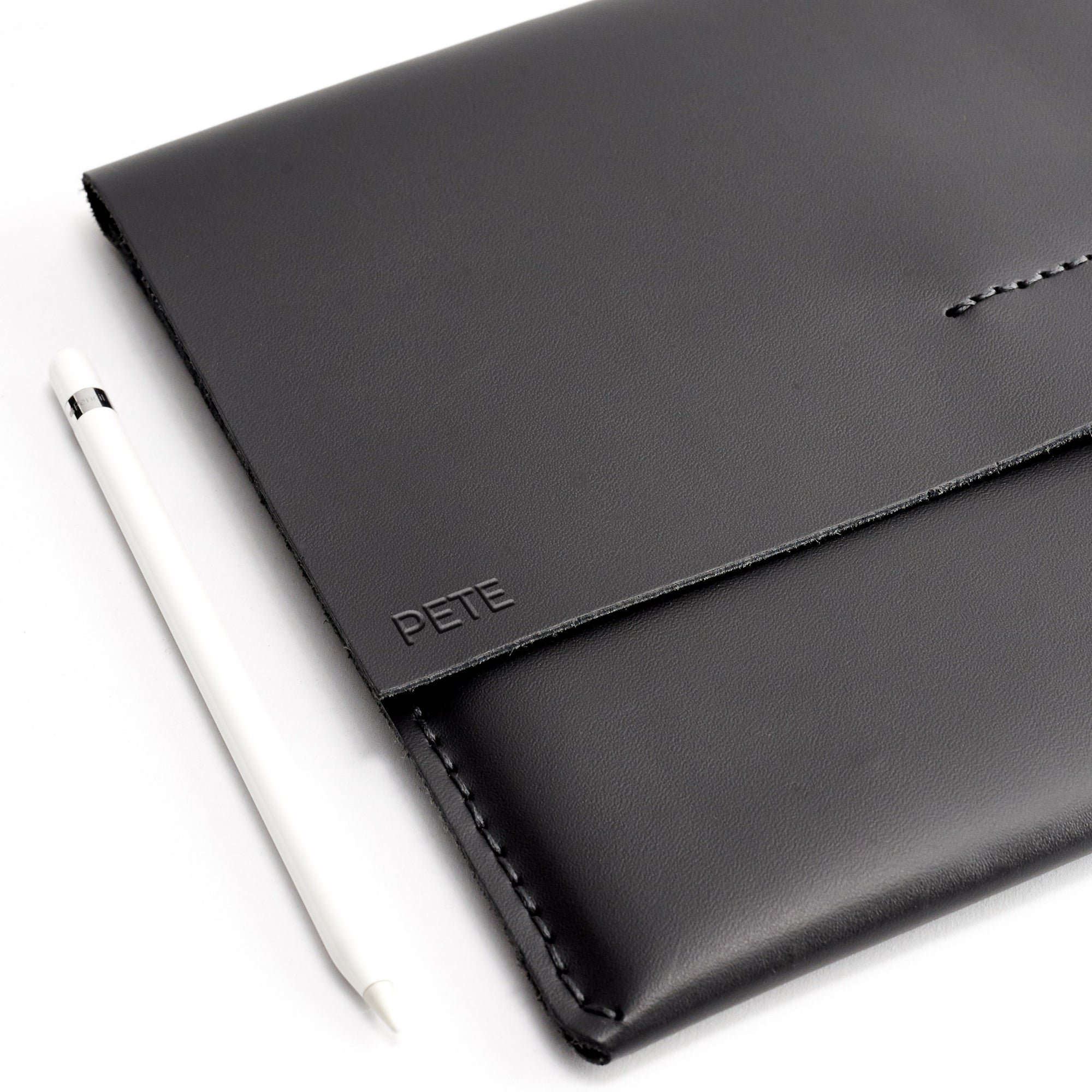 Custom embossing. iPad Sleeve. Leather Case Black for iPad by Capra Leather