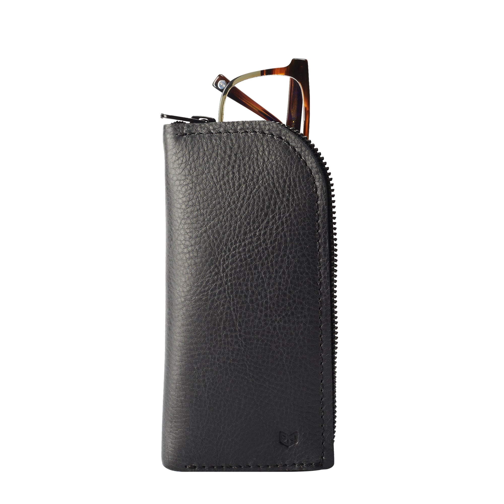Gifts for men. Black leather Glasses case, sunglasses case, hand stitched leather sleeve for reading glasses