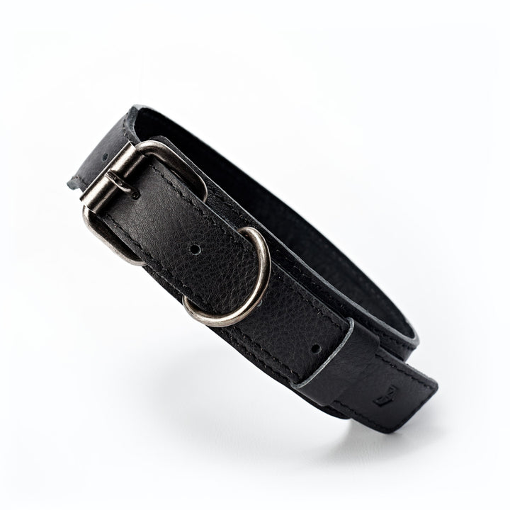 Handmade minimal black leather padded dog collar. Custom pet collar. Leather dog , cat collar