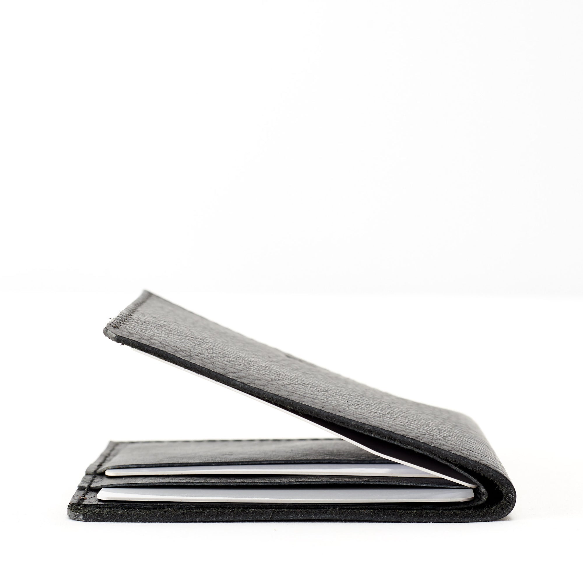 Black leather slim wallet gifts for men handmade accessories. Designer bifold wallet for mens gifts