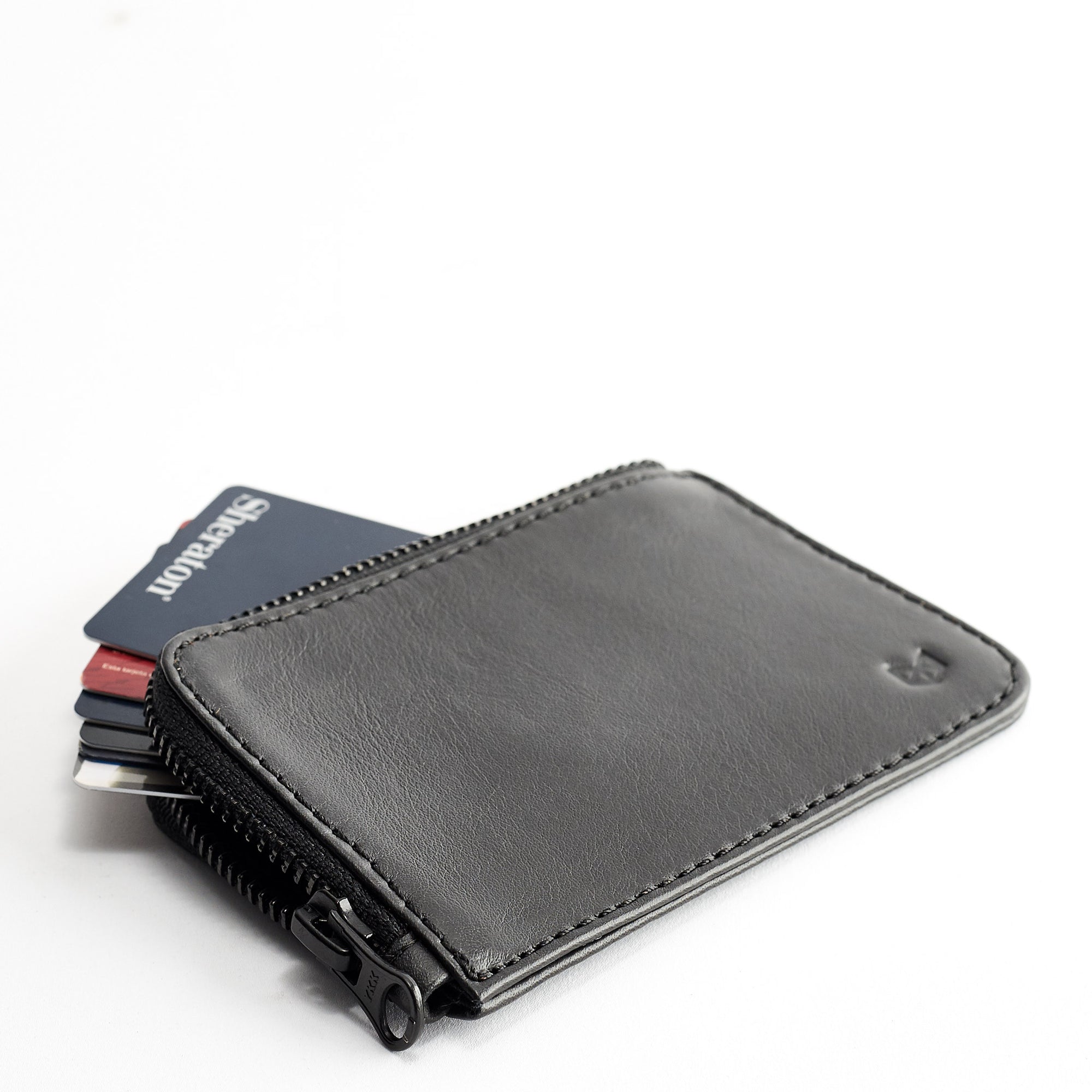 credit card sleeve wallet Handmade Zipper Card Holder · Black by Capra Leather