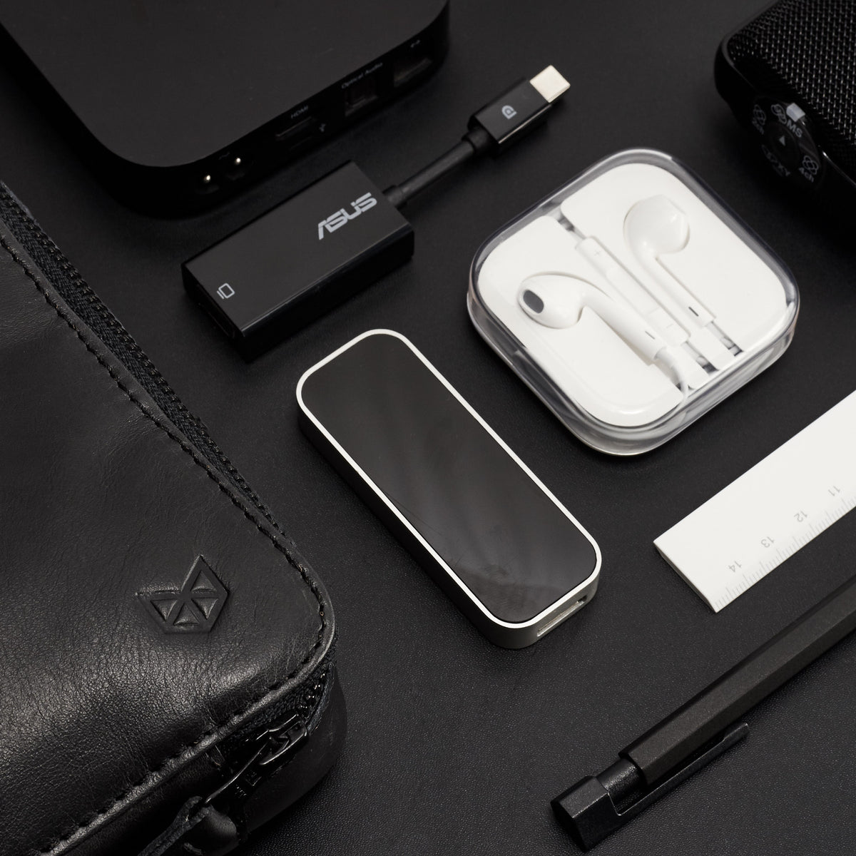 Small tech bag organizer black. EDC bag by Capra Leather