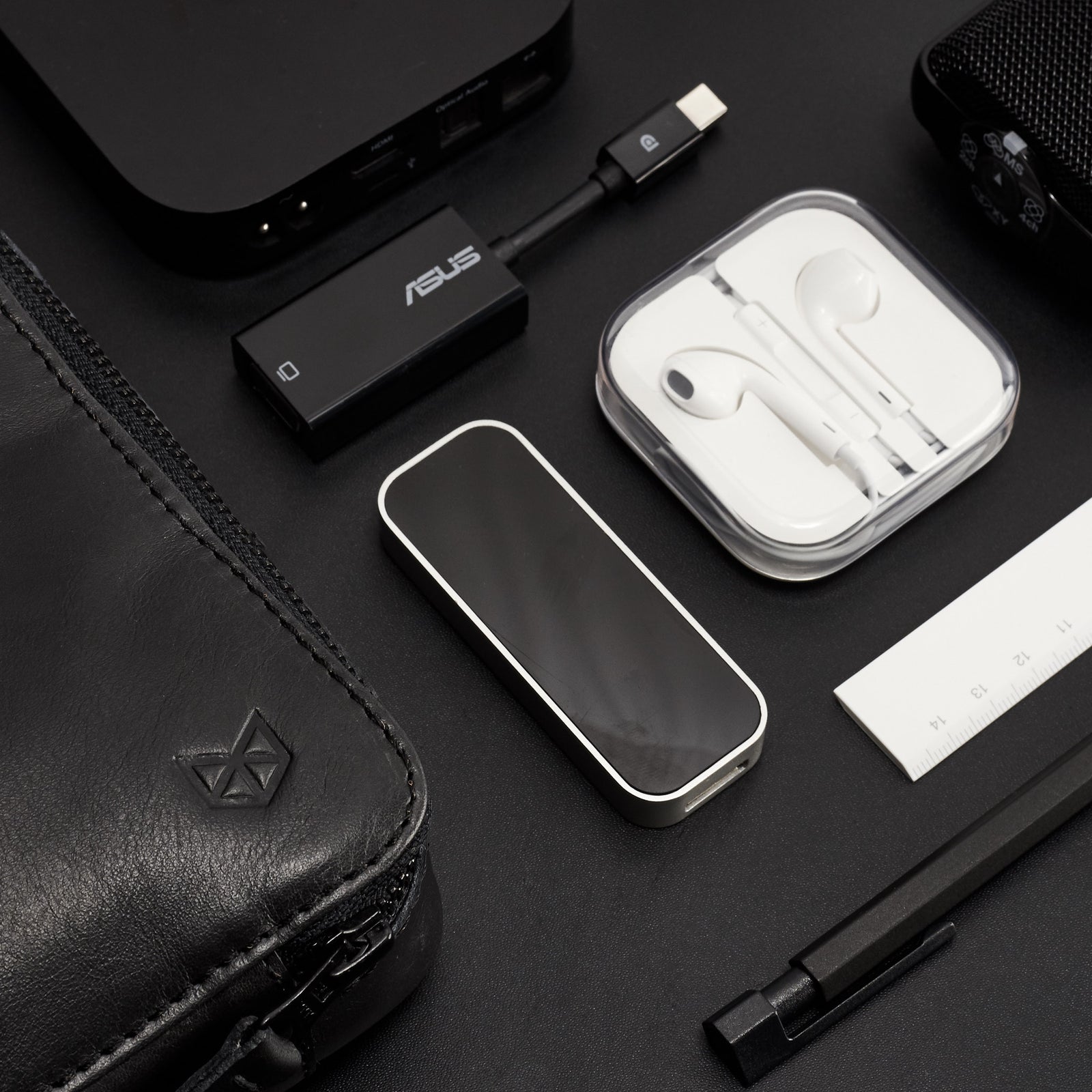 Small tech bag organizer black. EDC bag by Capra Leather